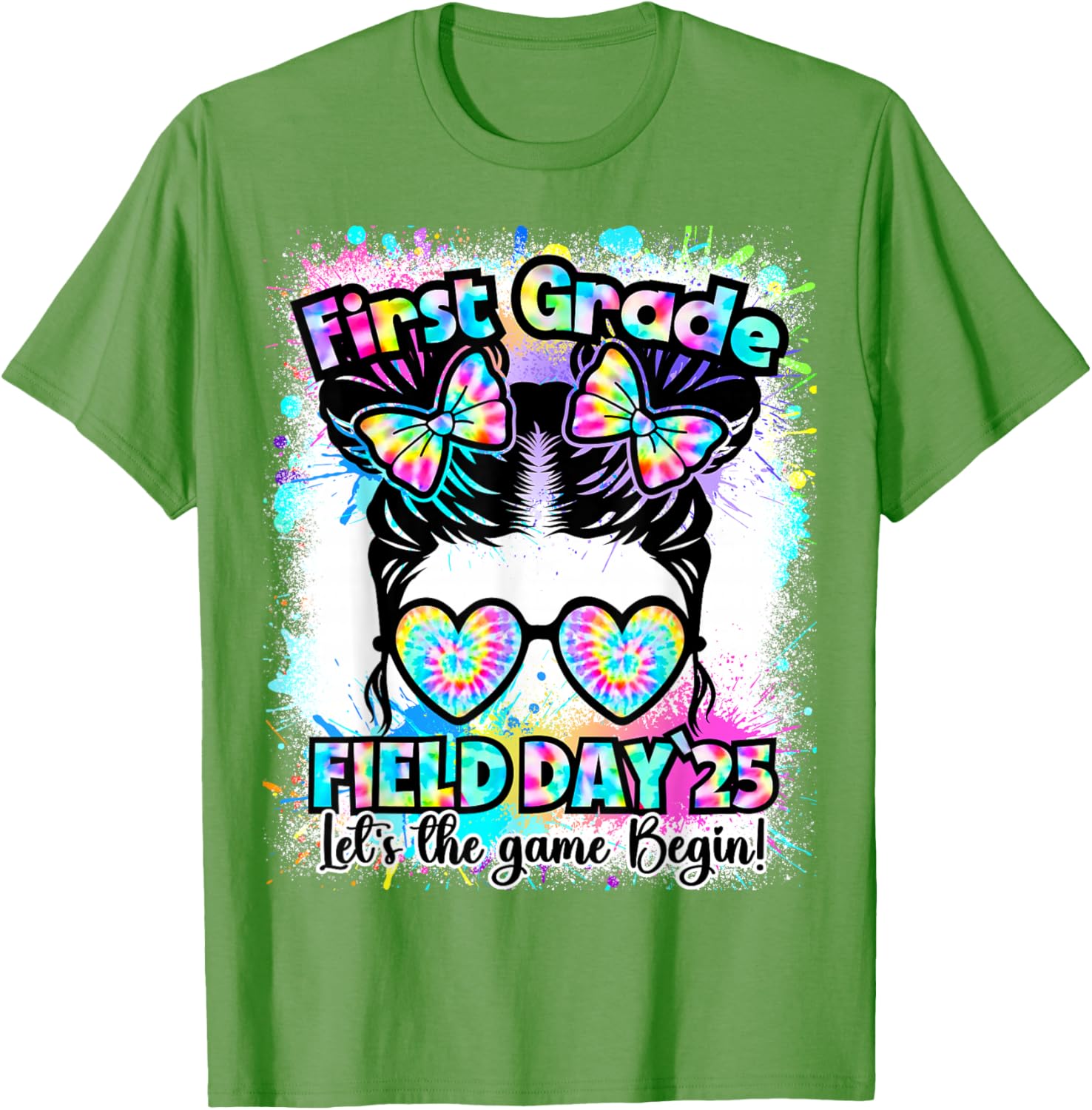 First Grade Field Day 2025 Messy Bun Teacher Kids T-Shirt Fun Design - 5