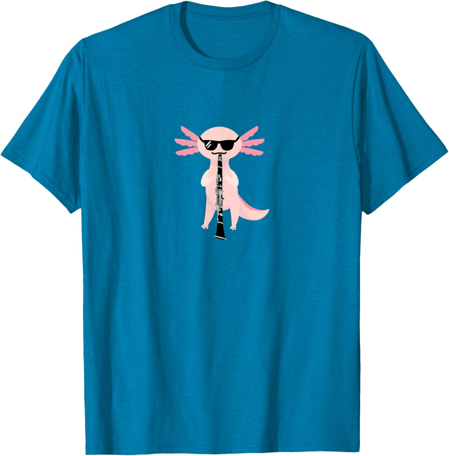 Funny Cute Axolotl T-Shirt with Sunglasses Playing Clarinet for Music Lovers - 8