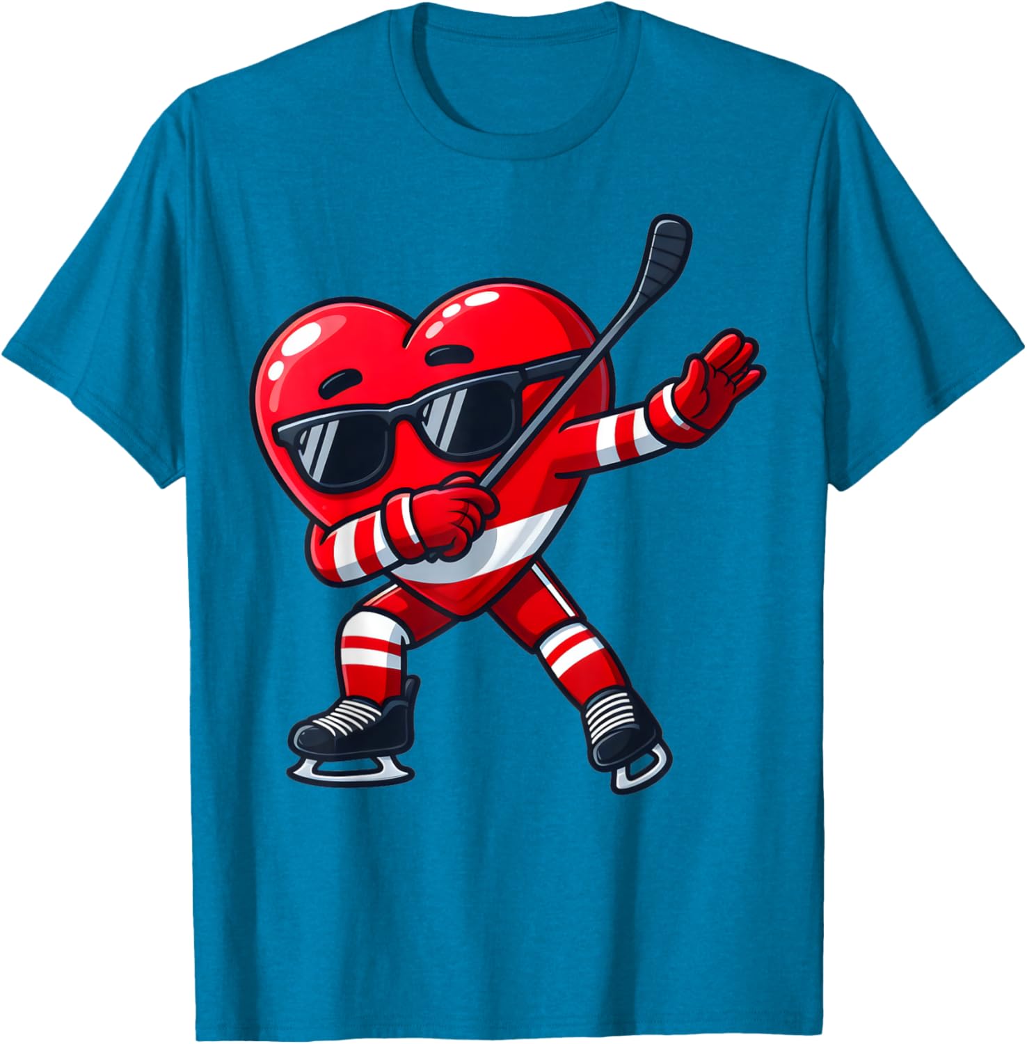 Cute Dabbing Heart Ice Hockey T-Shirt for Funny Valentine's Day Fun - 16