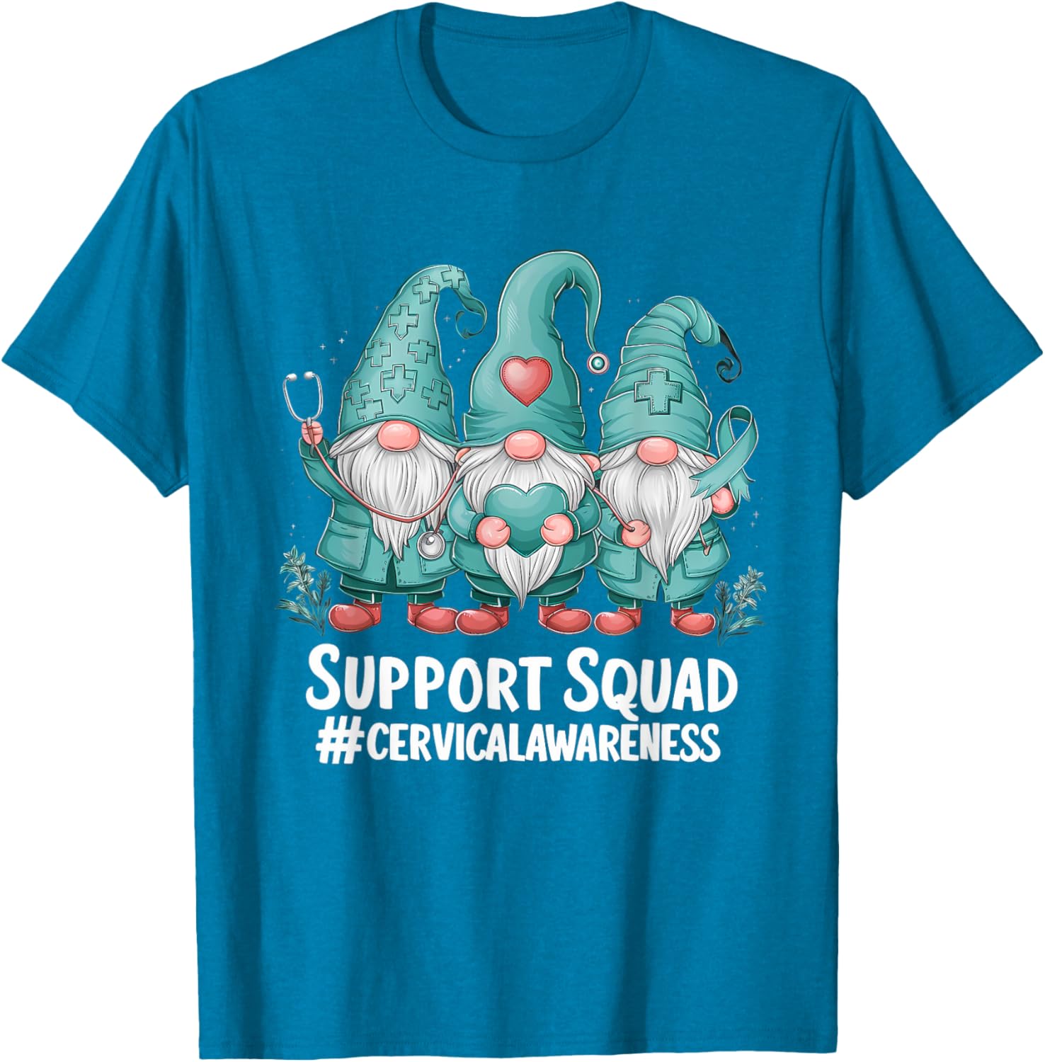 Cervical Cancer Awareness Teal Ribbon Gnome T-Shirt for Supporters - 9
