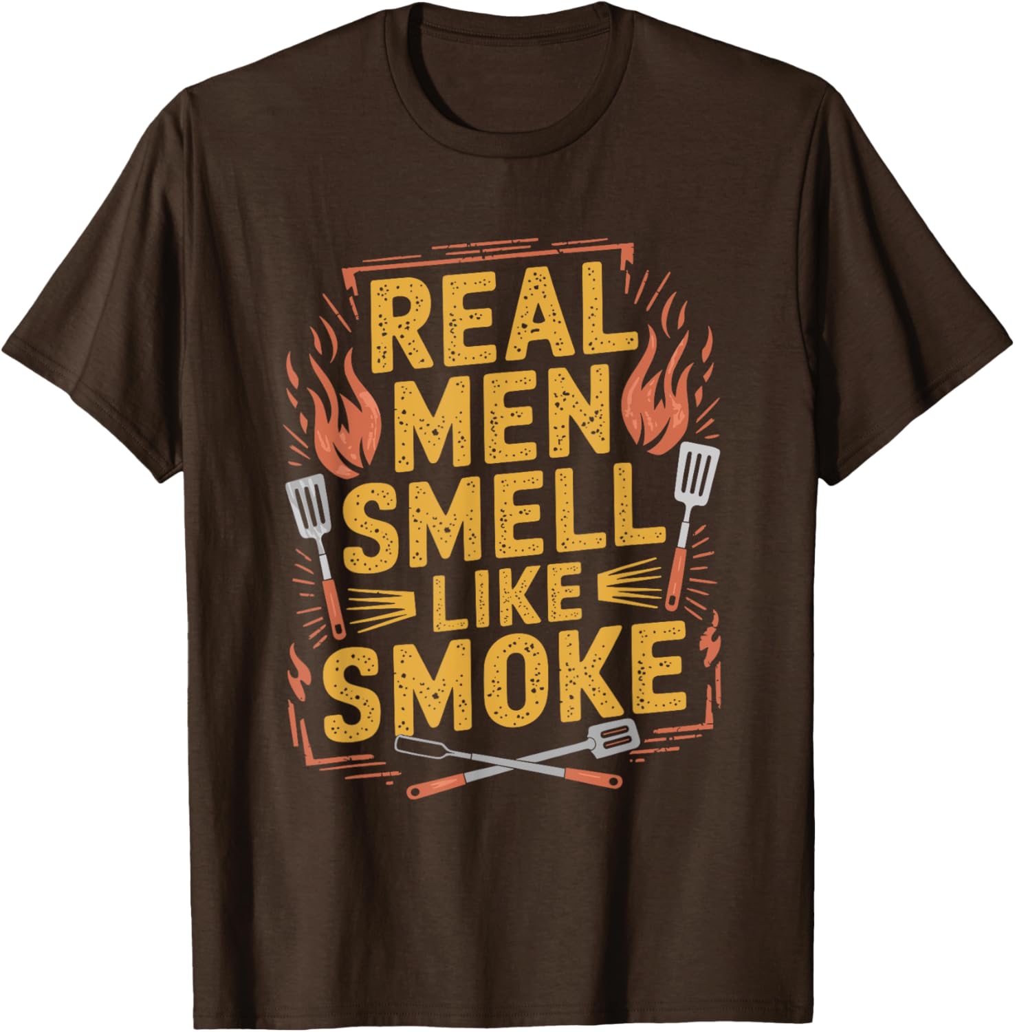 Funny BBQ Grill T-Shirt for Dads Real Men Smell Like Smoke and Meat - 5