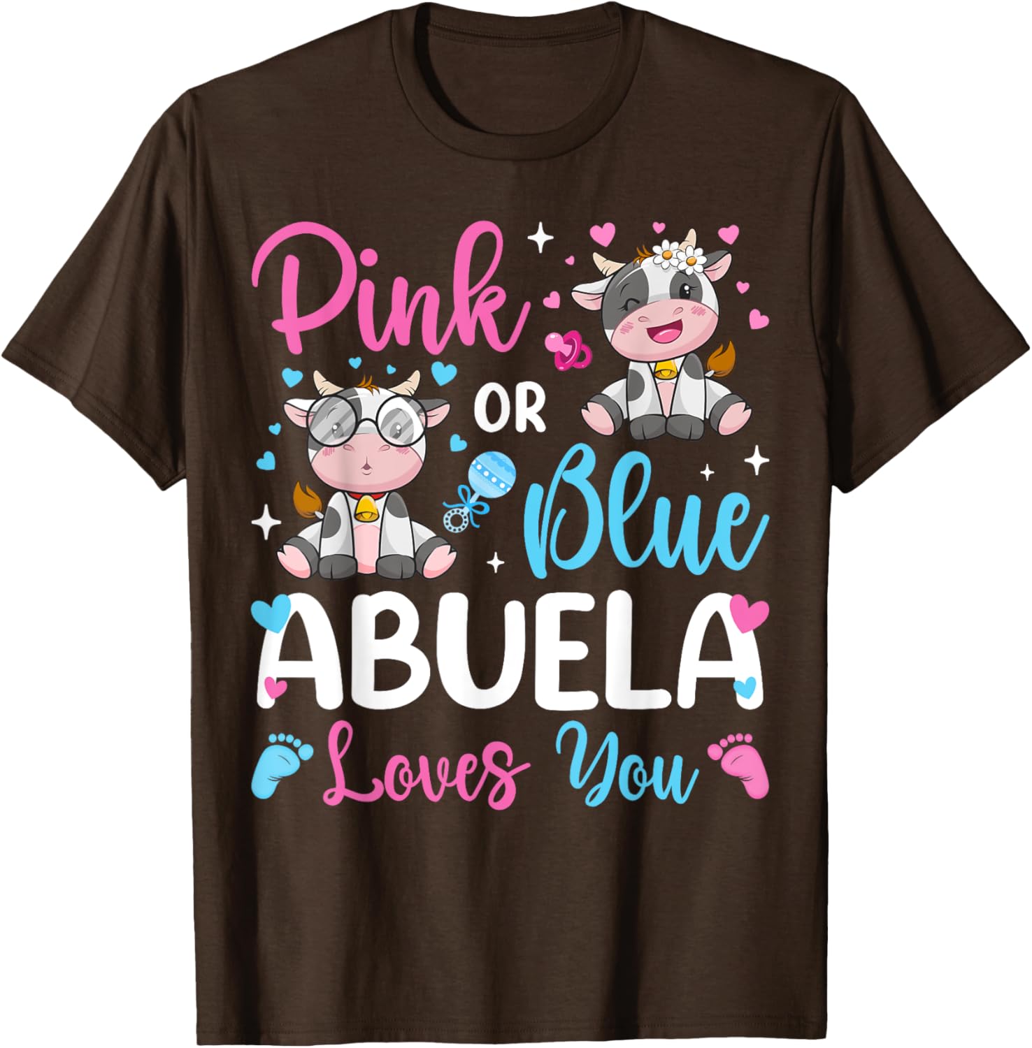 Cute Pink or Blue Abuela Loves You Cow Baby Reveal T-Shirt for Kids - 11