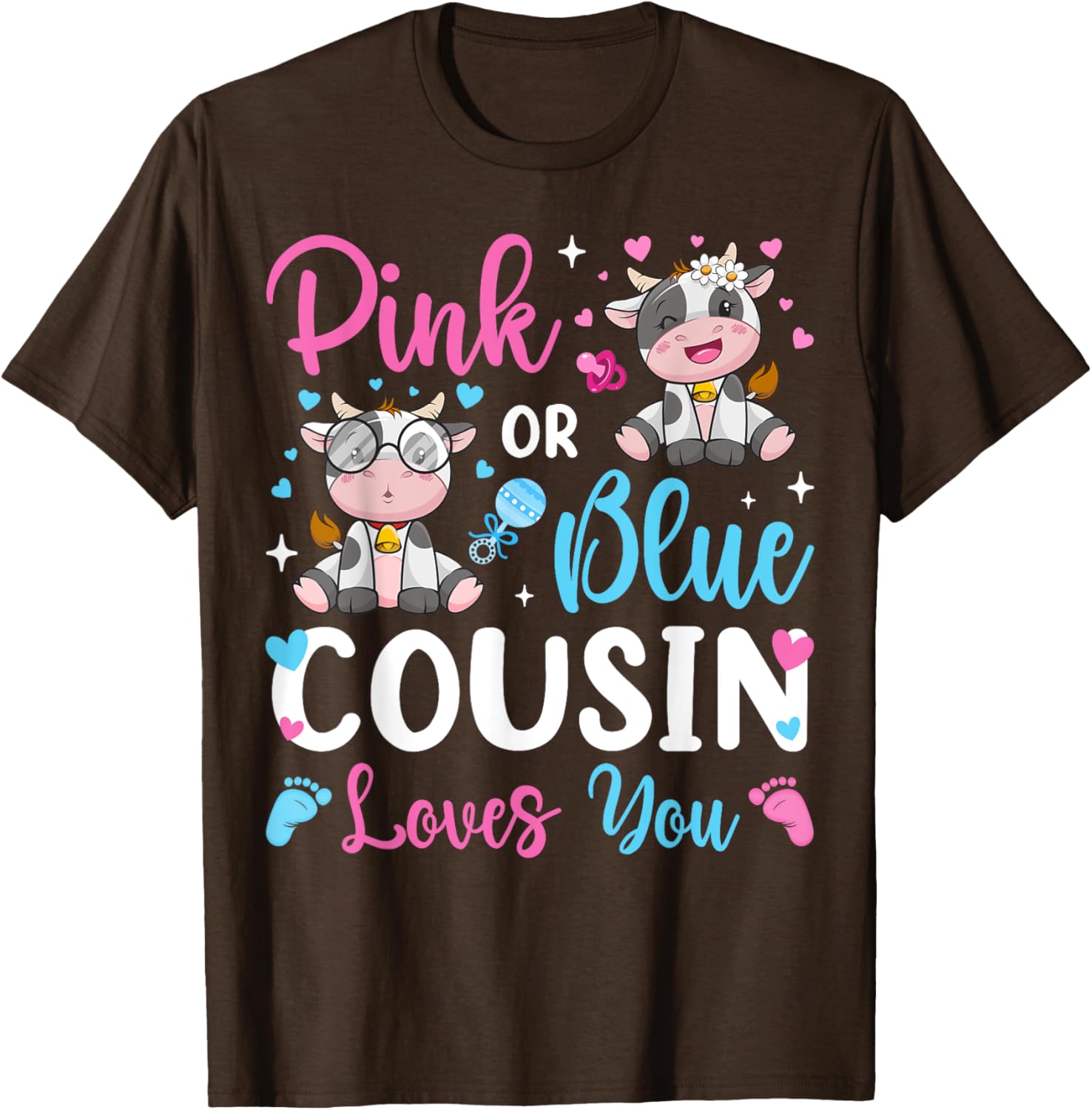 Cute Pink or Blue Cousin Loves You Cow Baby Gender Reveal T-Shirt - 9