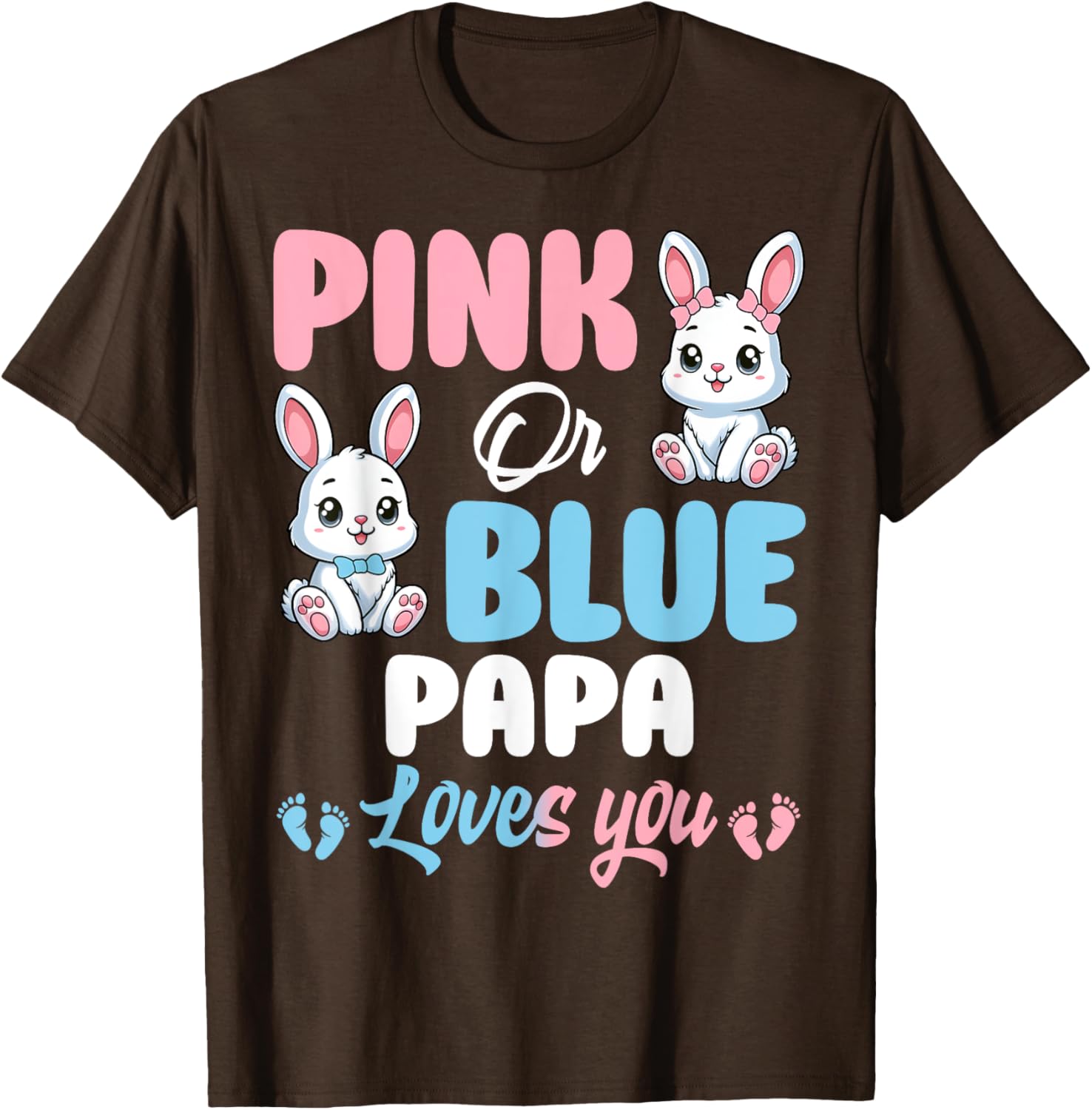 Cute Pink or Blue Papa Loves You Bunny Gender Reveal Party T-Shirt - 4