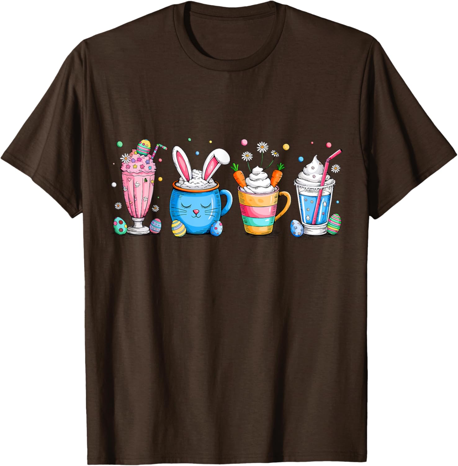 Cute Coffee Bunny T-Shirt for Women Girls with Easter Egg Design - 24