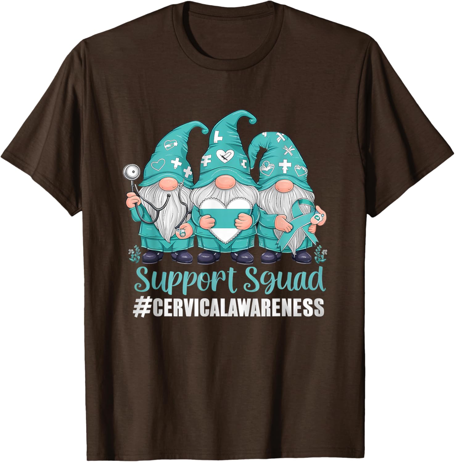 Cervical Cancer Awareness Gnome Teal Ribbon T-Shirt for Supporters - 24