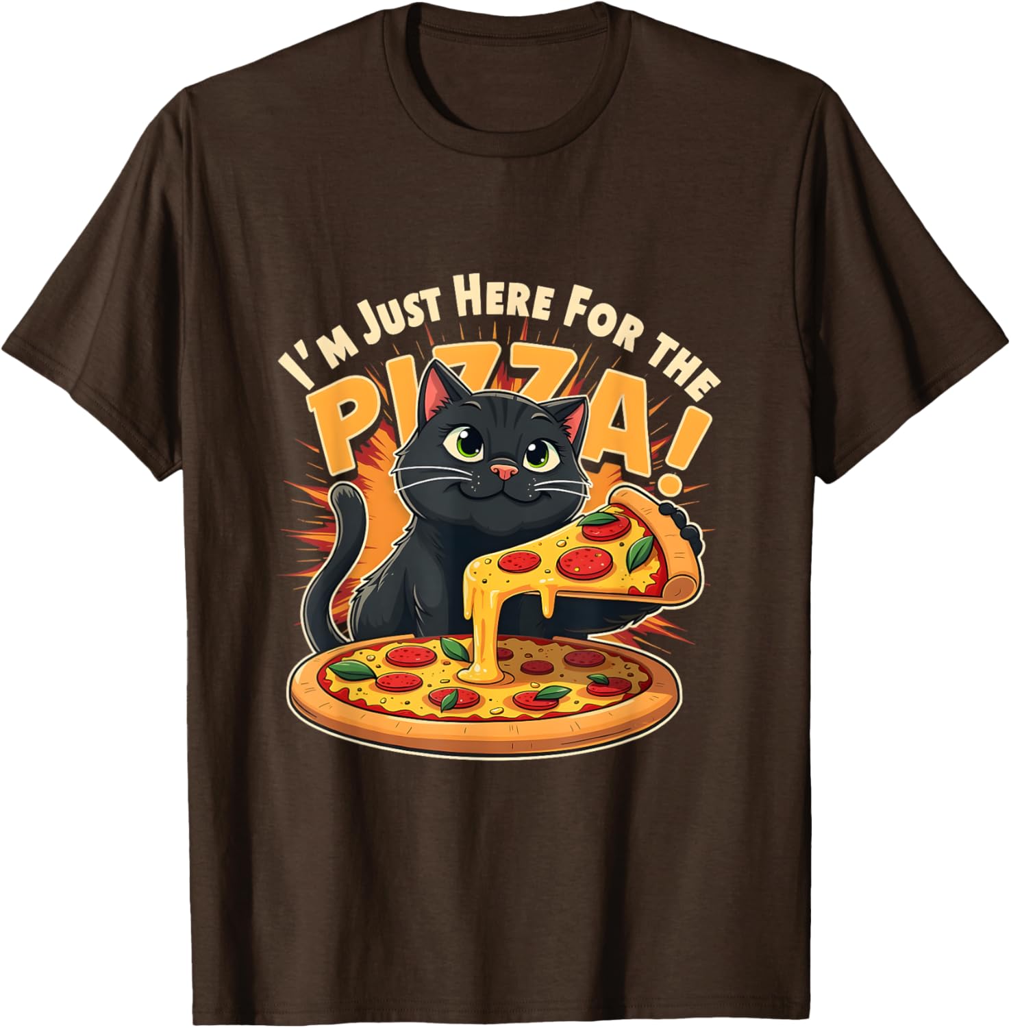 Funny I'm Just Here for the Pizza Cat T-Shirt for Foodie Lovers - 12