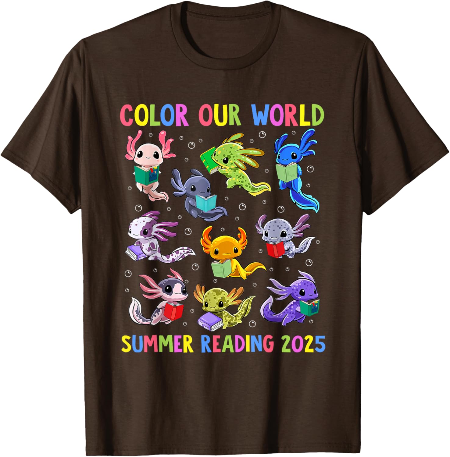 Color Our World Axolotl Summer Reading 2025 T-Shirt for Fun Adventures - 3