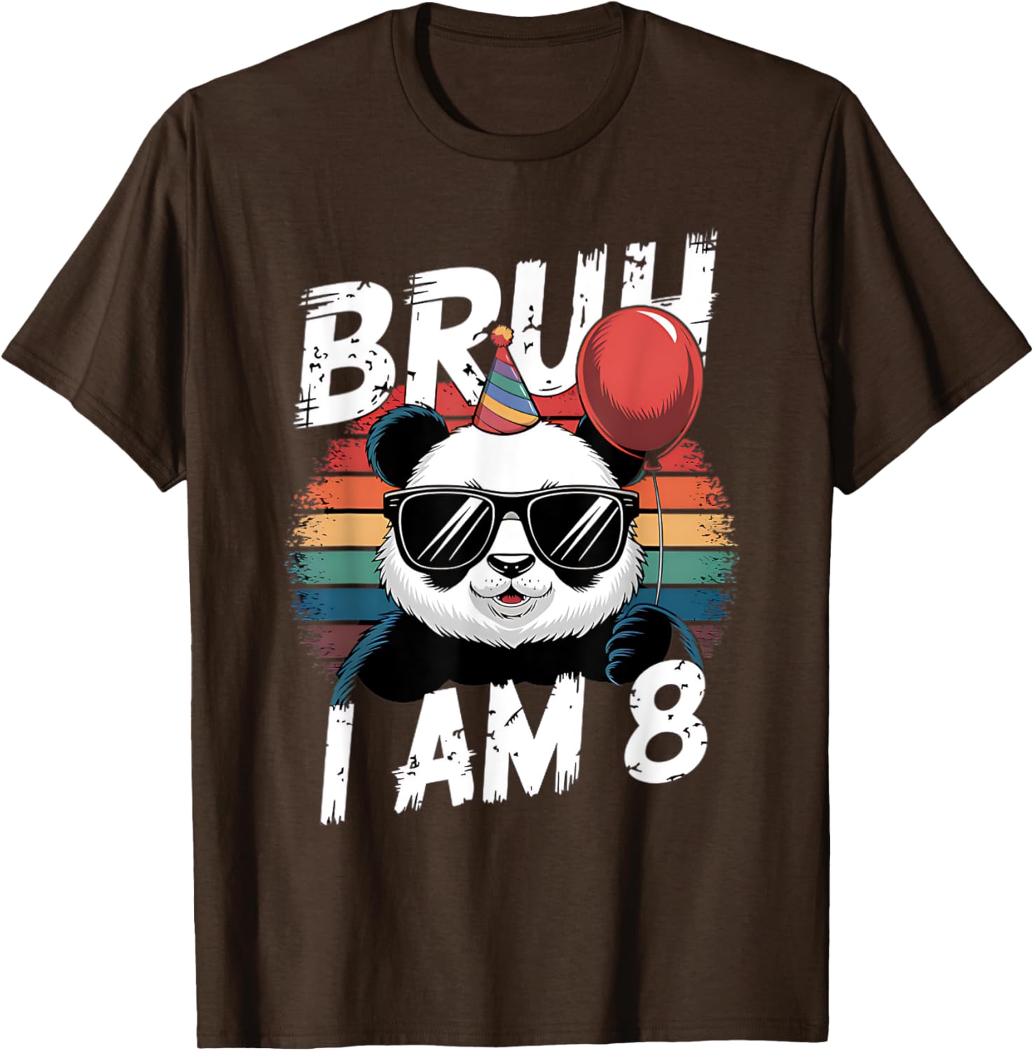 Bruh I Am 8 Panda Retro Sunset T-Shirt for Kids 8th Birthday Fun - 16