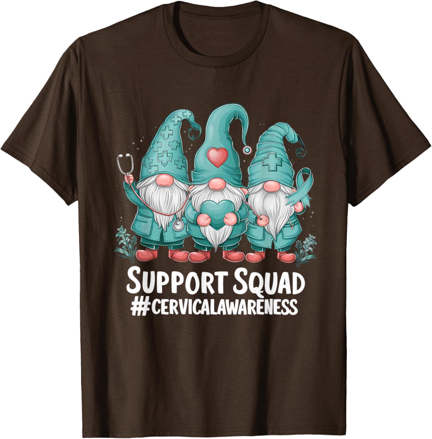 Cervical Cancer Awareness Teal Ribbon Gnome T-Shirt for Supporters - 14