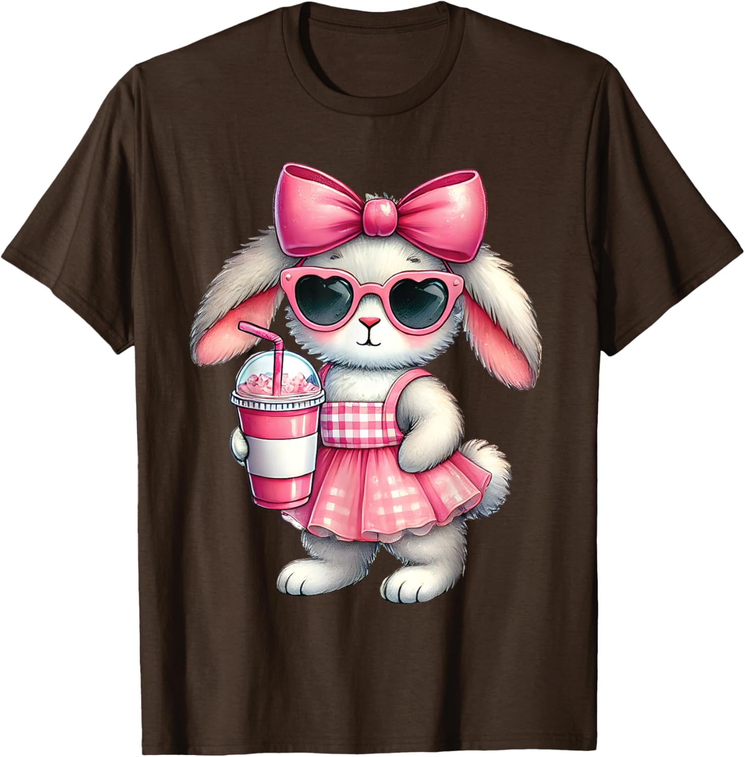 Cute Easter Bunny Drinking Iced Coffee T-Shirt for Women and Girls - 28