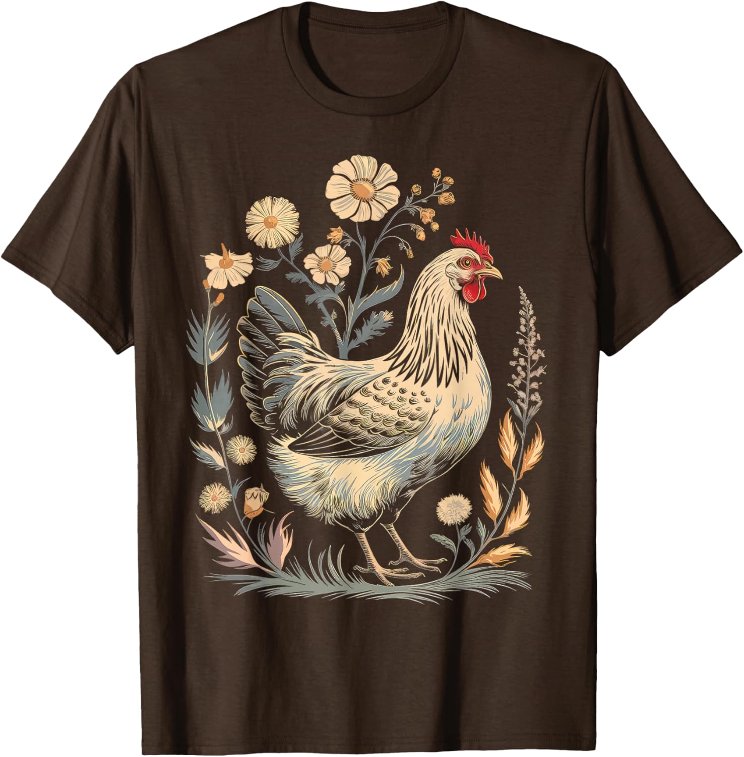 Colorful Chicken Floral Art T-Shirt for Women - Perfect for Farm Lovers - 6