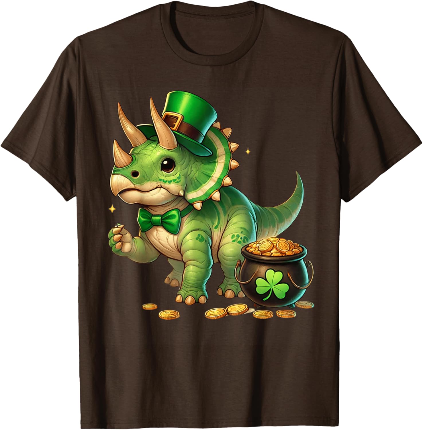 Cute Triceratops Leprechaun St Patrick's Day Kids T-Shirt with Shamrock - 1