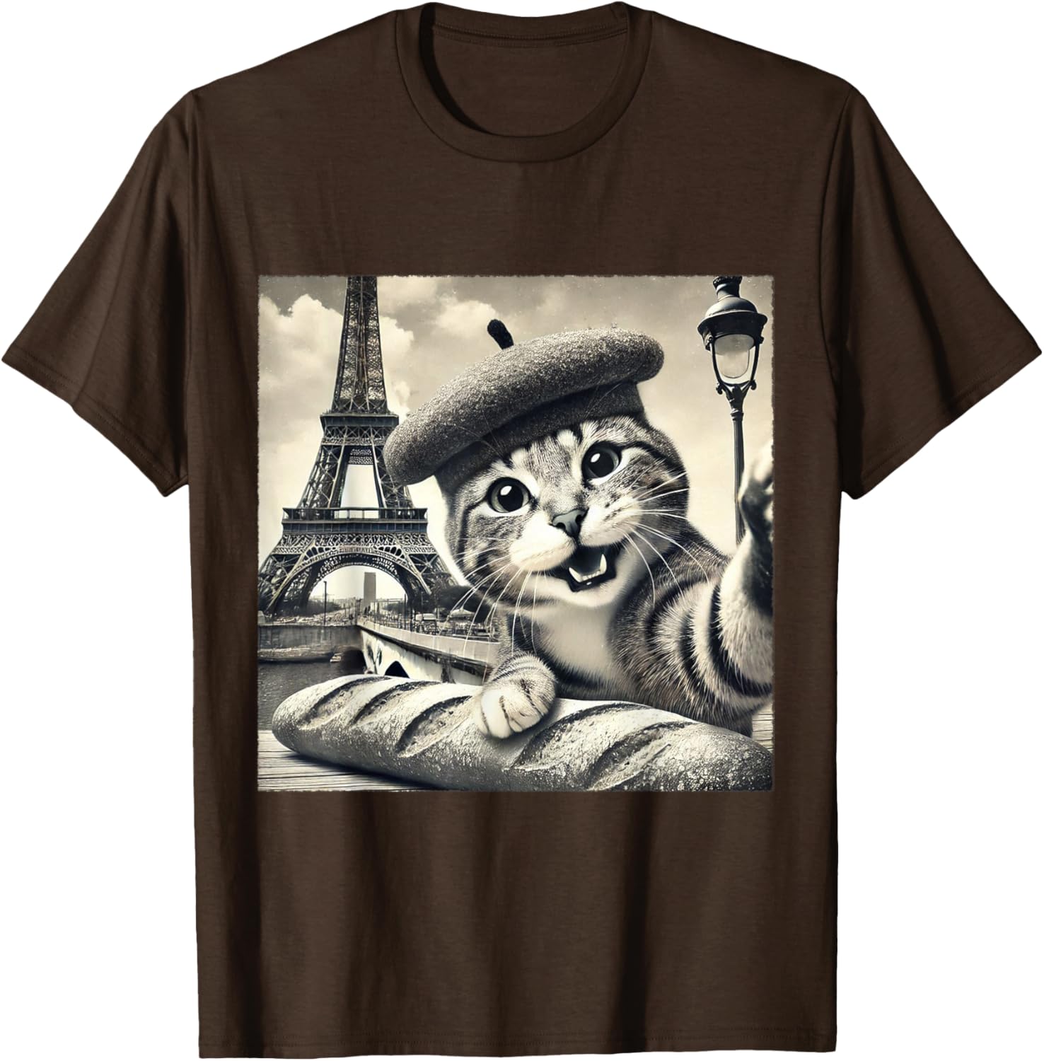 Funny Paris Cat in Beret with Baguette Eiffel Tower T-Shirt for Cat Lovers - 23