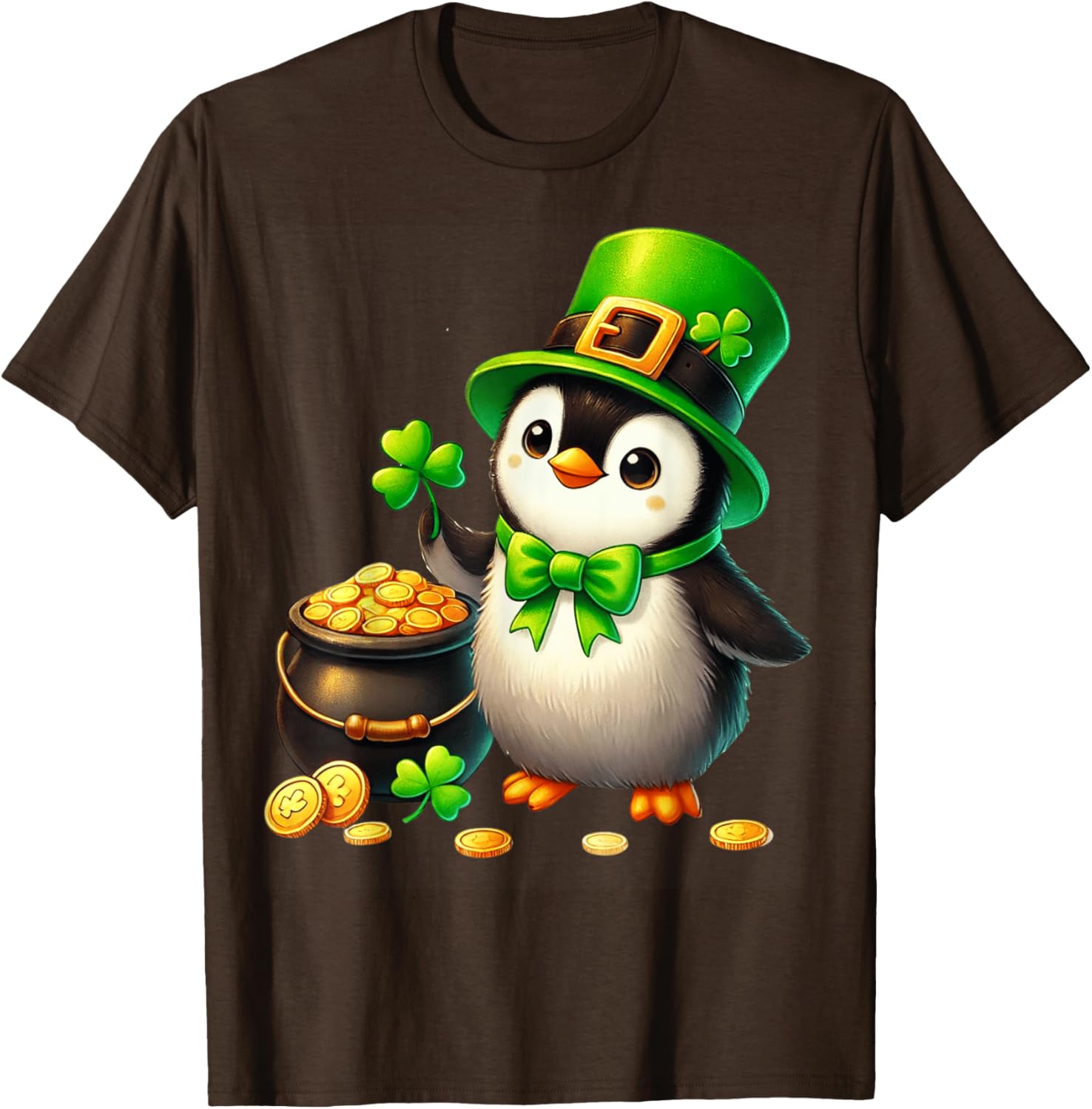 Cute Penguin Leprechaun St Patricks Day T-Shirt for Kids and Teens - 2