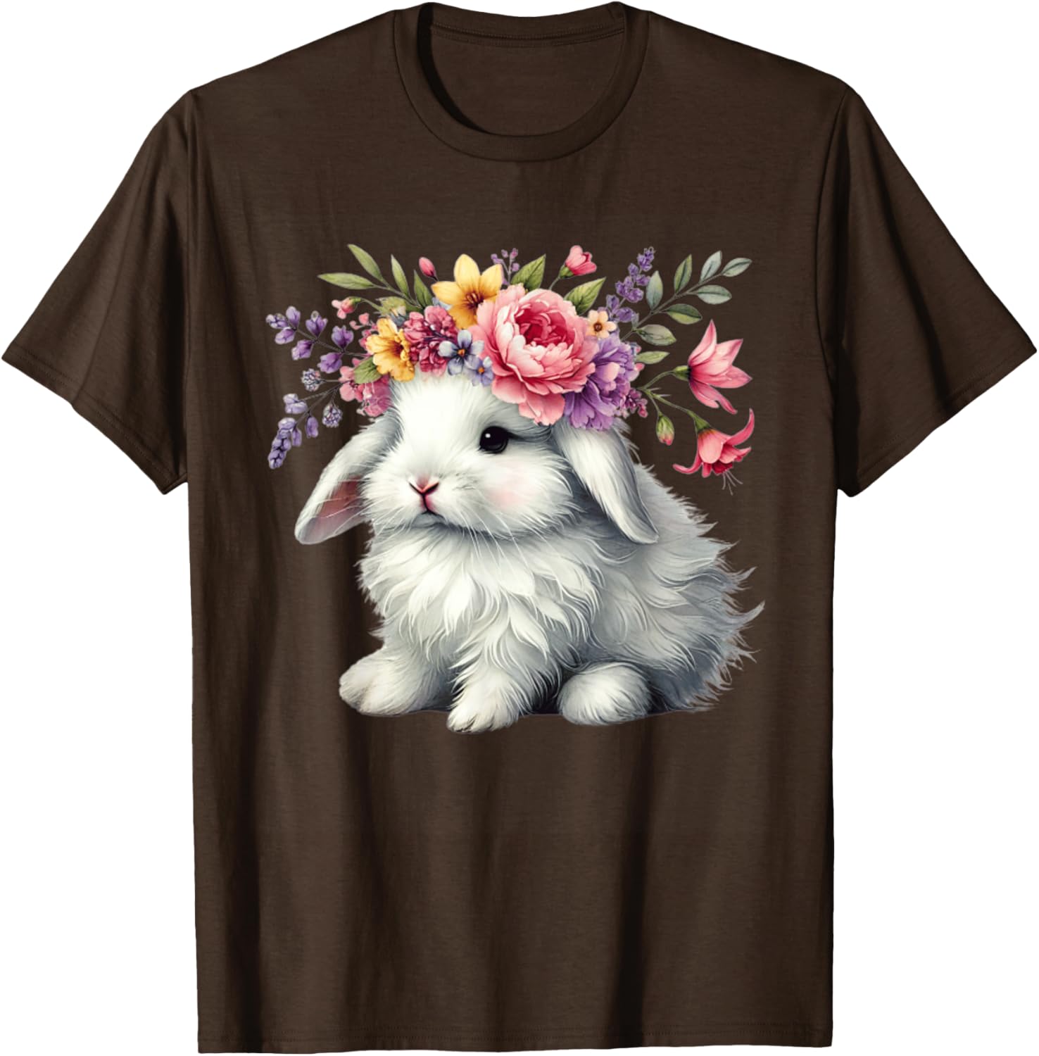 Cute Easter Bunny Floral Crown T-Shirt for Girls and Women - 15