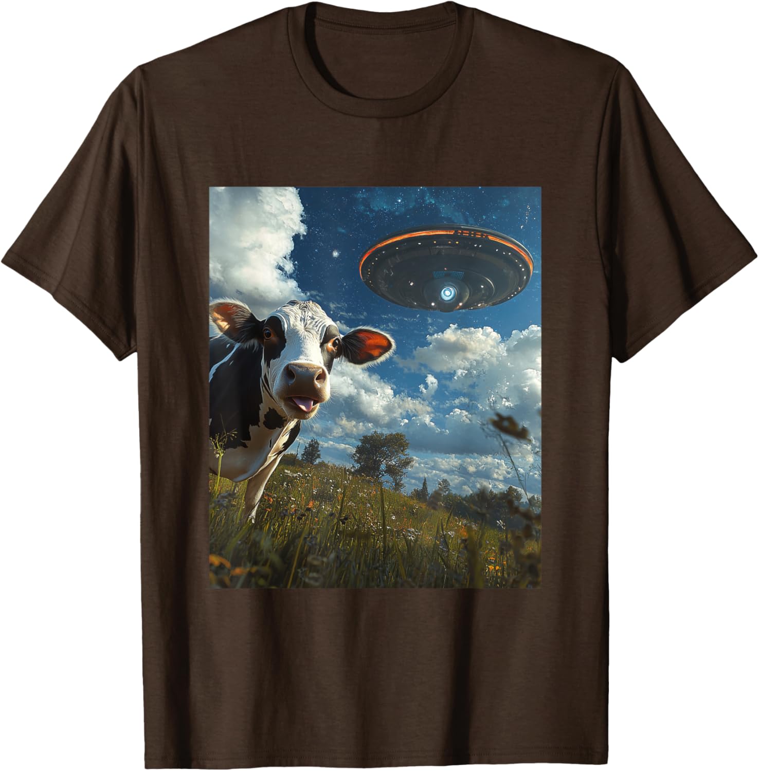 Funny Cow Selfie with Aliens UFO Graphic T-Shirt for Trendy Casual Wear - 24