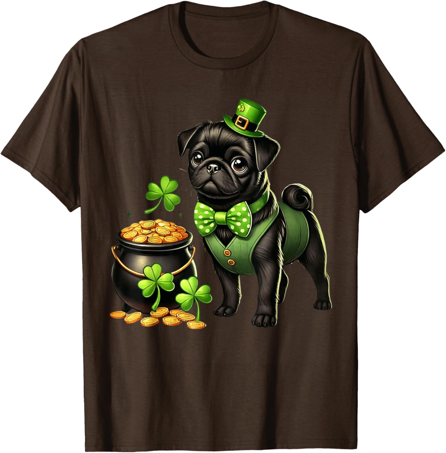 Cute Black Pug Leprechaun T-Shirt for Kids - St Patrick's Day Fun - 3