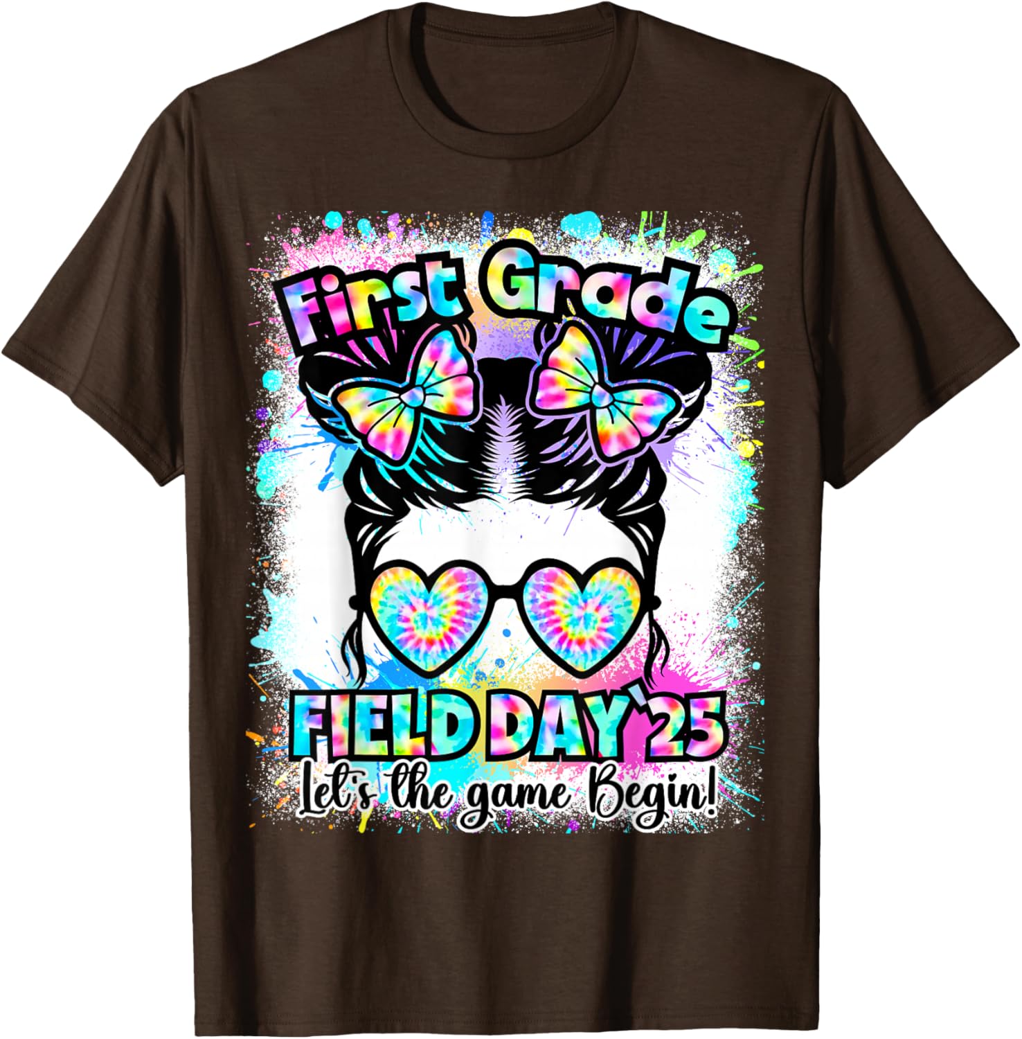 First Grade Field Day 2025 Messy Bun Teacher Kids T-Shirt Fun Design - 15