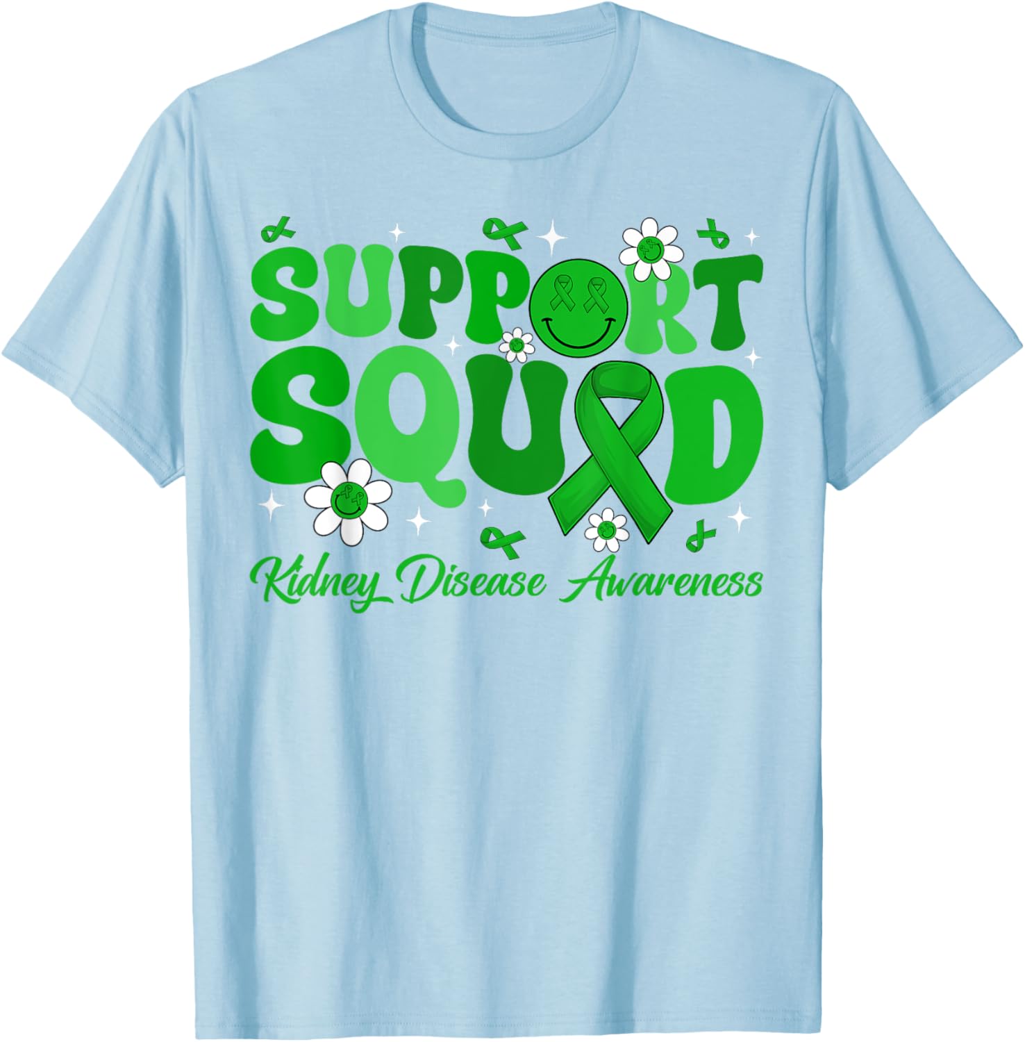 Groovy Support Squad Kidney Disease Awareness Green Ribbon T-Shirt - 27