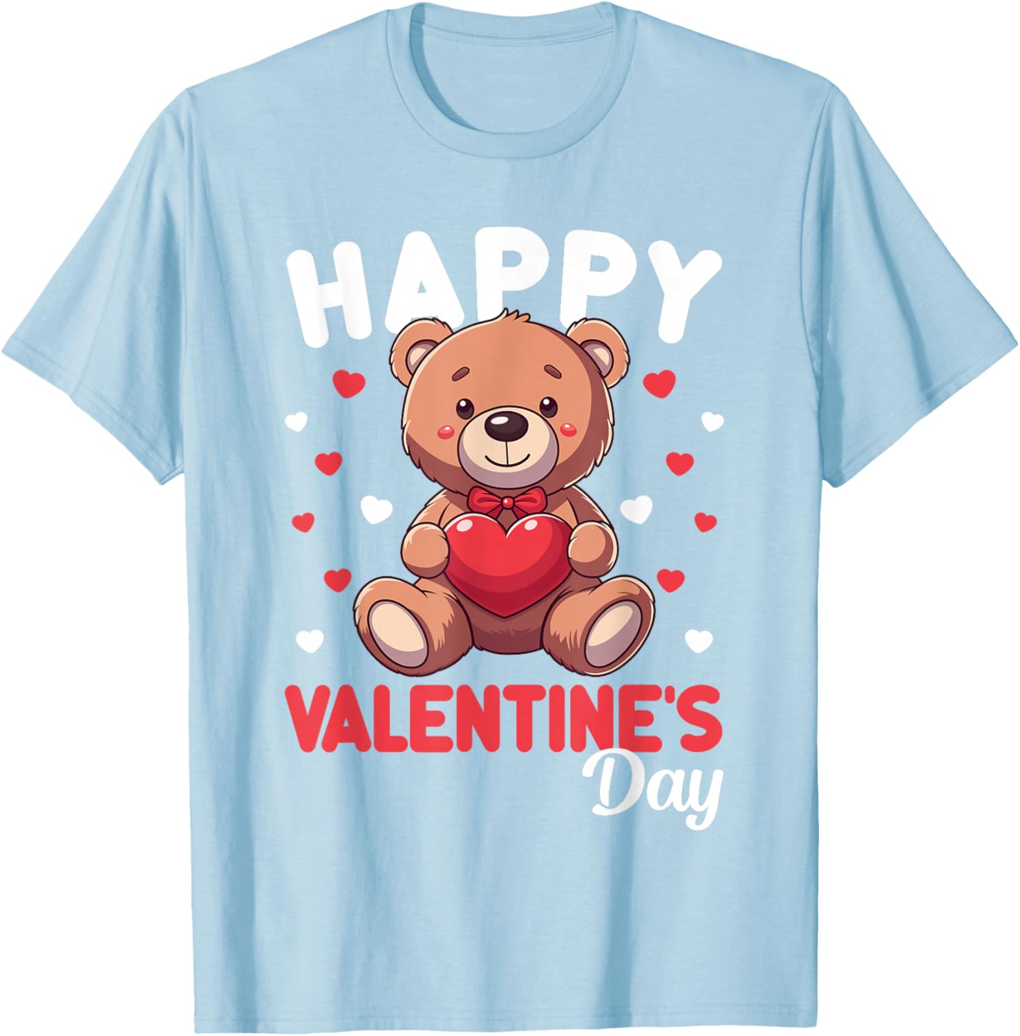 Cute Happy Valentine's Day Bear Heart T-Shirt for Kids and Women - 2