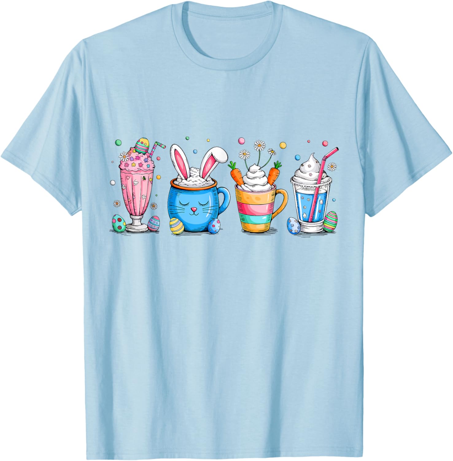 Cute Coffee Bunny T-Shirt for Women Girls with Easter Egg Design - 16