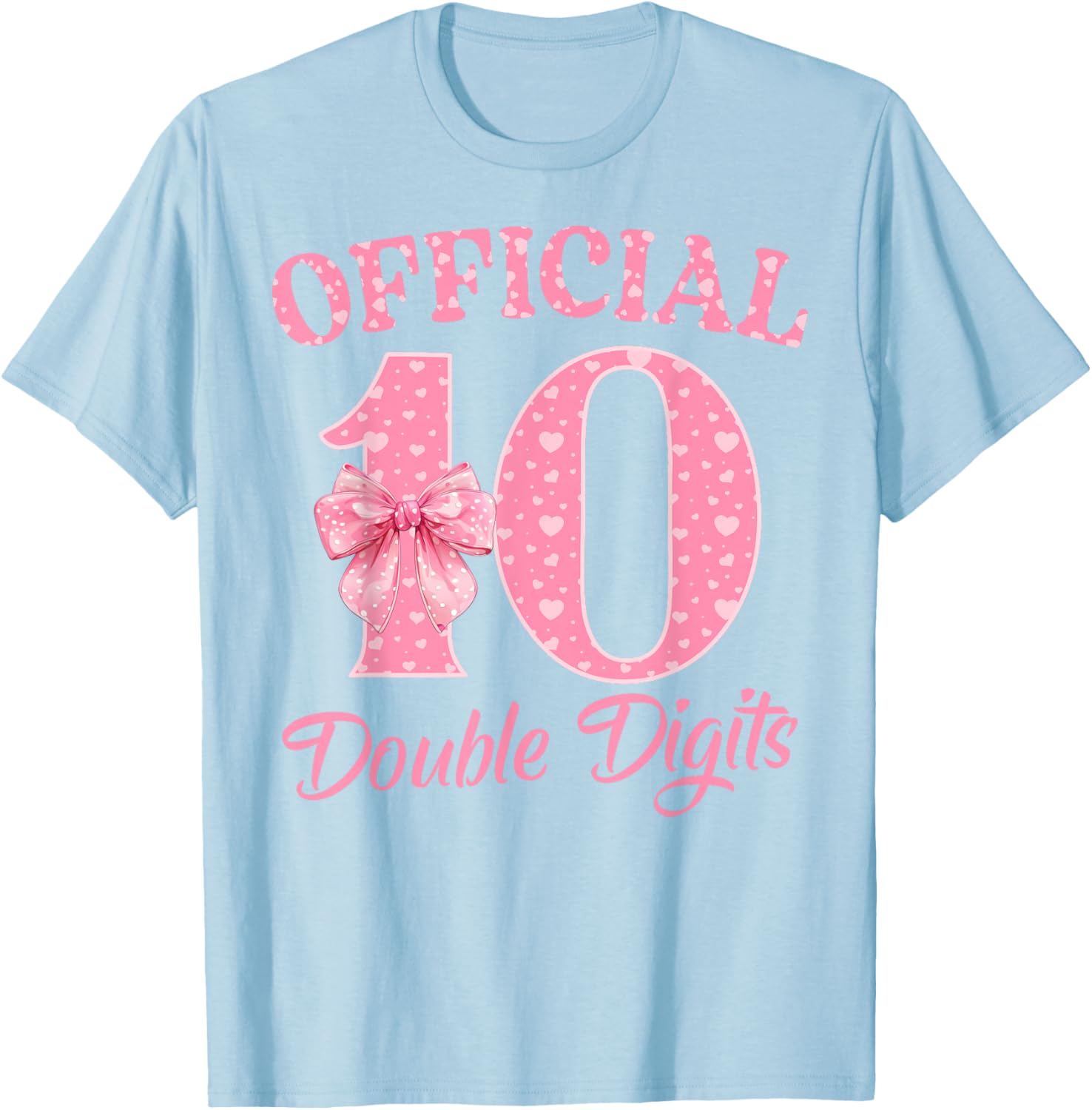 Cute Pink 10th Birthday Coquette Bow T-Shirt for Girls 10 Years Old - 10
