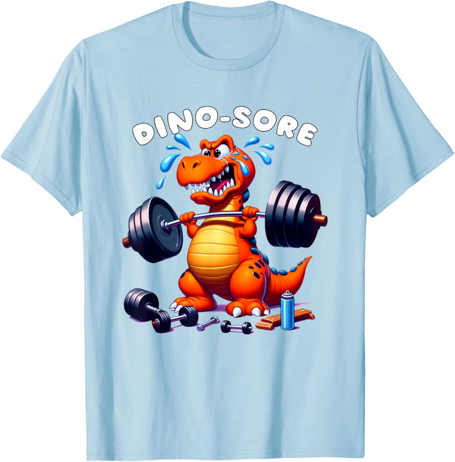 Dino Sore Gym T-Shirt for Fitness Lovers - Fun Lifting Weights Design - 7