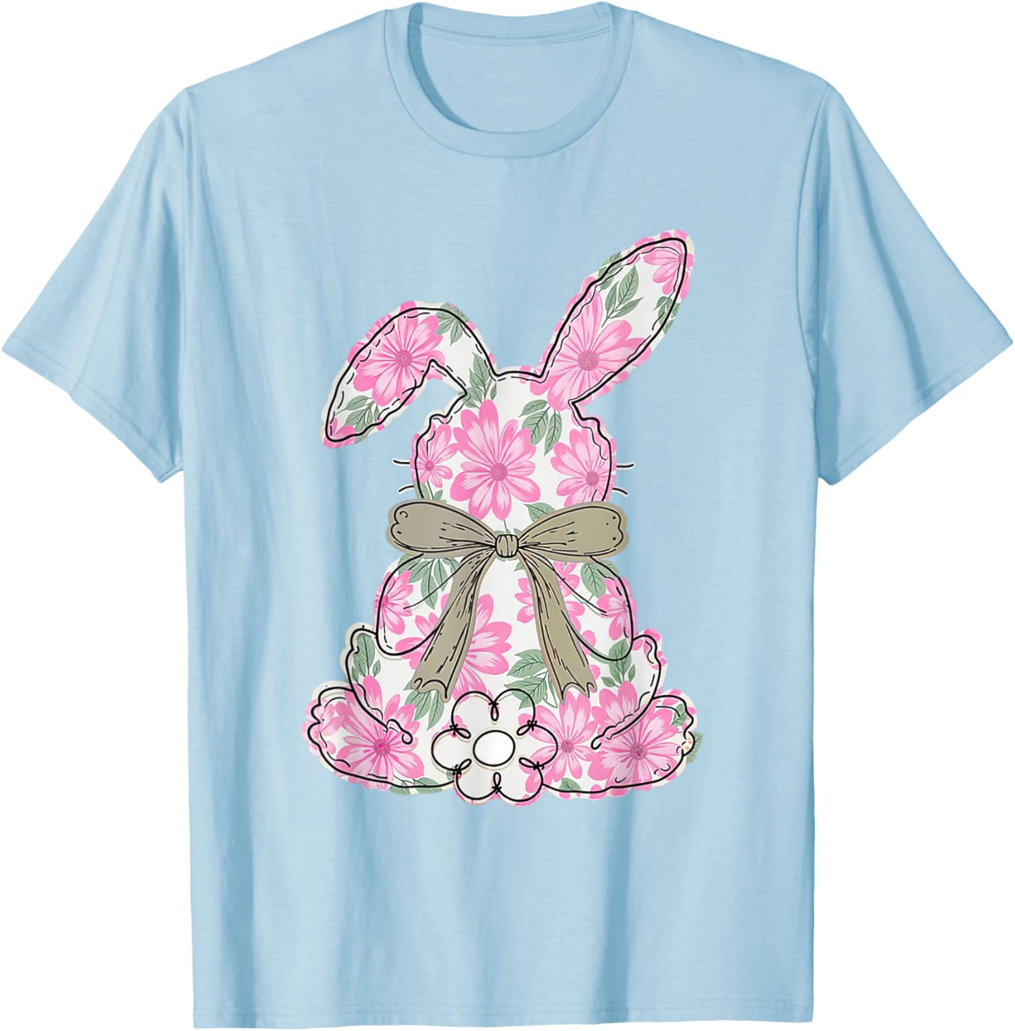 Coquette Floral Easter Bunny Kids Bow T-Shirt for Spring Celebrations - 7