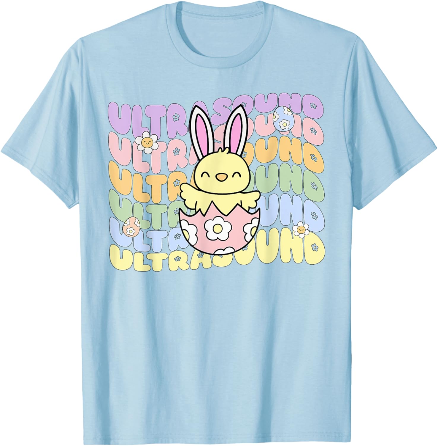 Groovy Easter Sonographer Bunny Chick Eggs T-Shirt for Ultrasound Lovers - 17