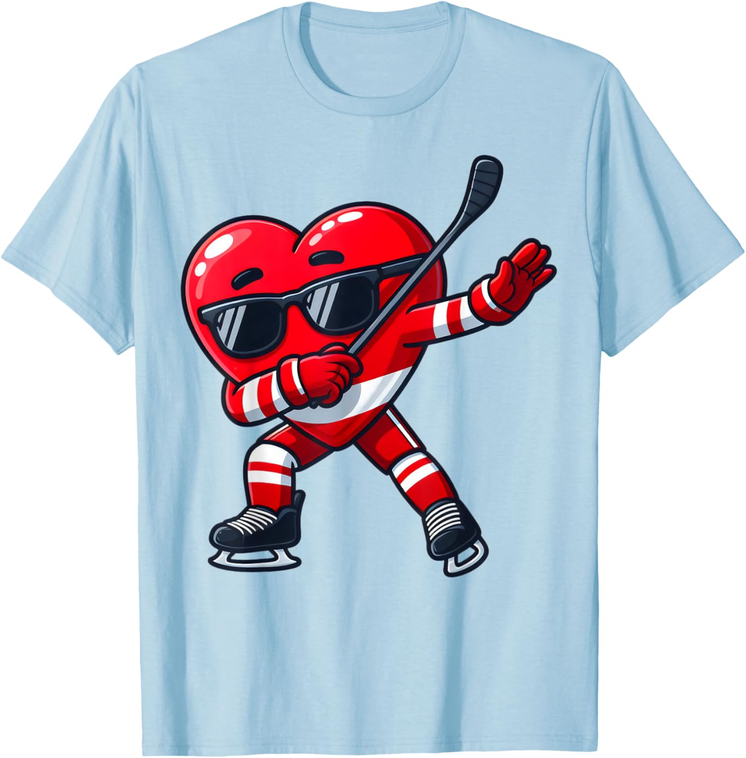 Cute Dabbing Heart Ice Hockey T-Shirt for Funny Valentine's Day Fun - 4