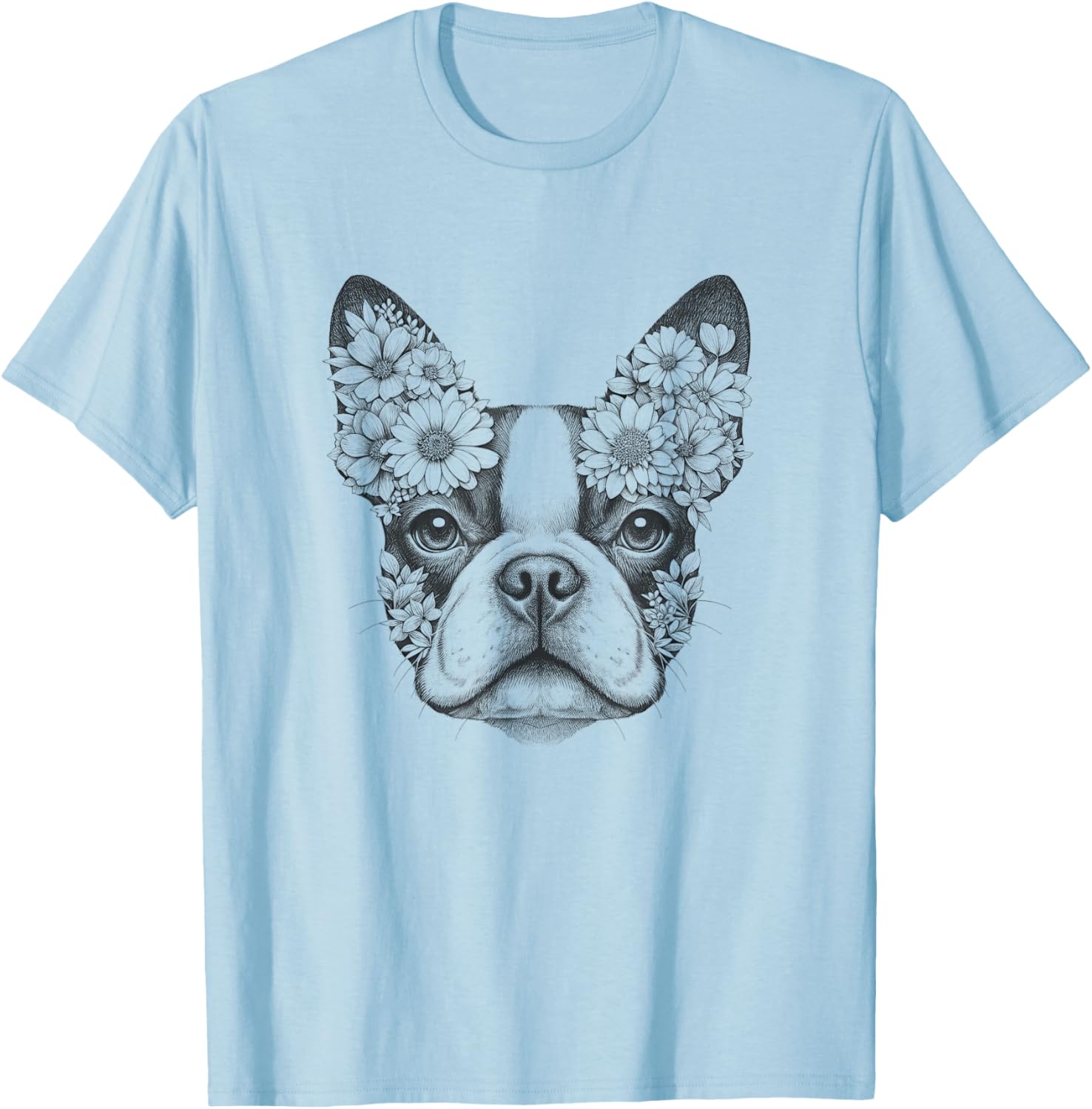 Floral Boston Terrier T-Shirt for Men and Women - Bostie Flower Design - 5