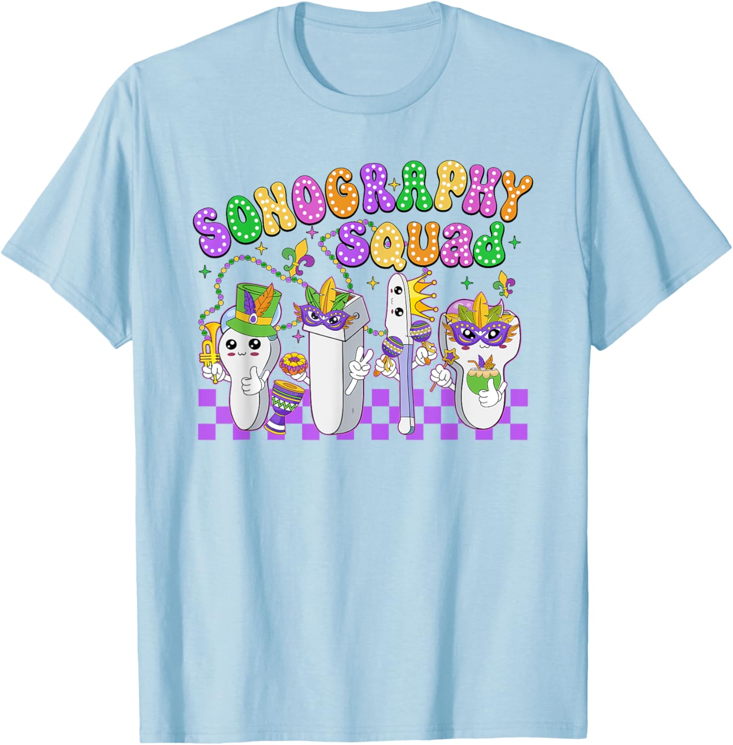 Funny Sonography Squad Mardi Gras Carnival T-Shirt for Sonographers - 11