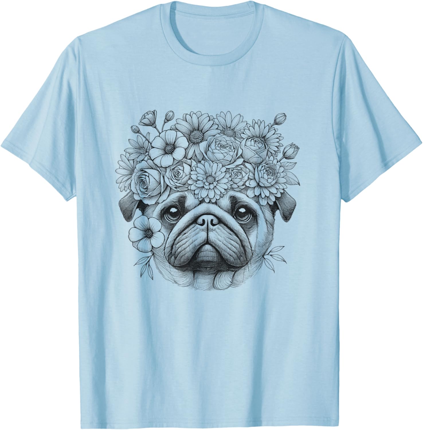 Floral Pug Face T-Shirt for Women and Girls – Cute Dog Design Apparel - 5
