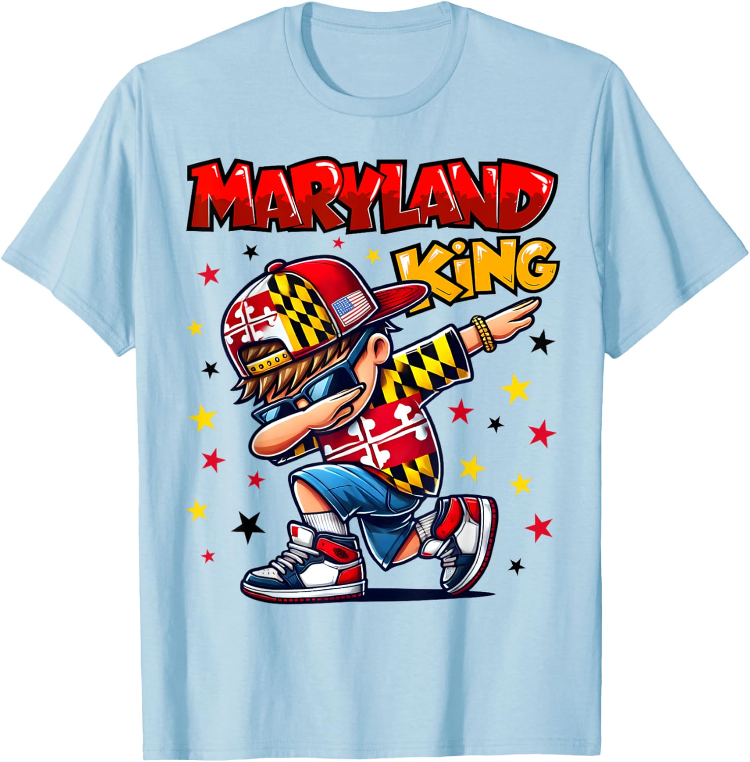 Cool Maryland King Dabbing T-Shirt for Kids Featuring State Flag Design - 4