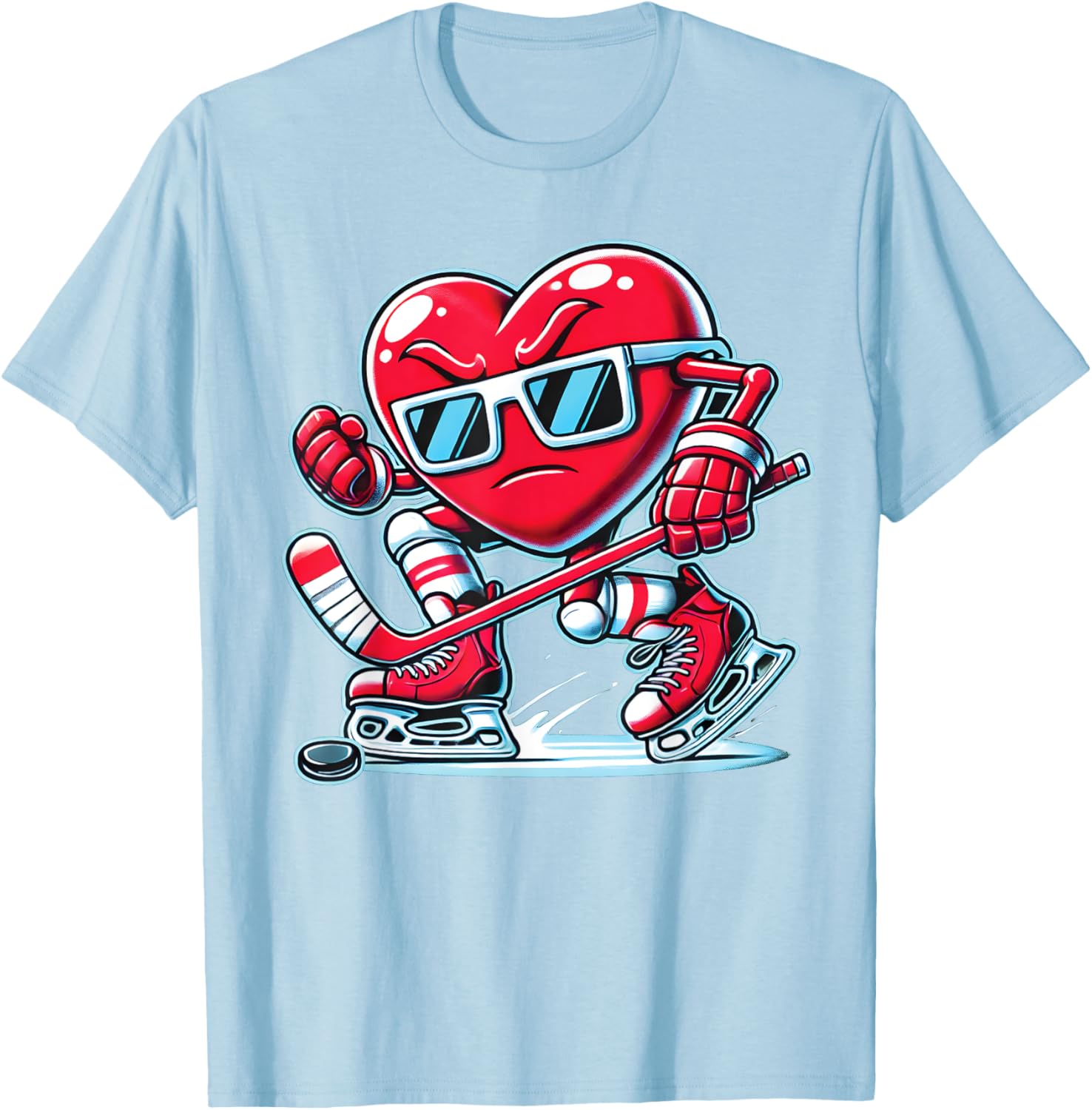Cute Heart Ice Hockey T-Shirt for Valentine's Day - Men, Women, Boys - 11