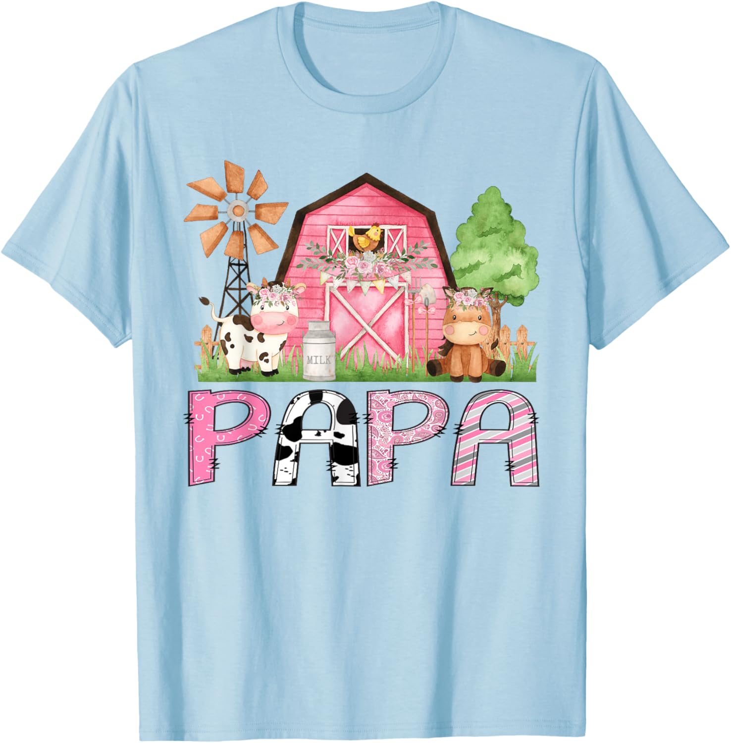 Cute Papa Pink Farm Animal Birthday Matching Family T-Shirts for Kids - 15