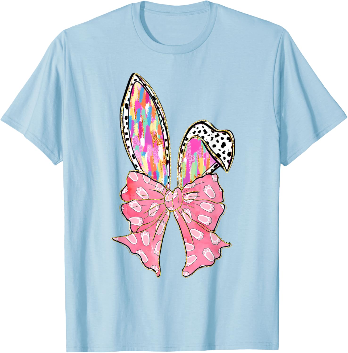 Cute Brushstroke Easter Bunny Coquette Bow Ears T-Shirt for Girls and Teens - 5