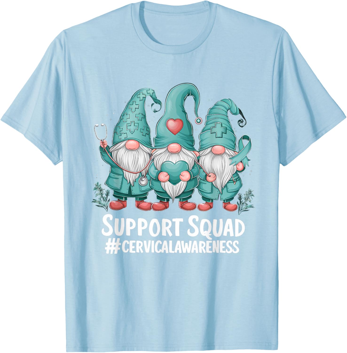 Cervical Cancer Awareness Teal Ribbon Gnome T-Shirt for Supporters - 16