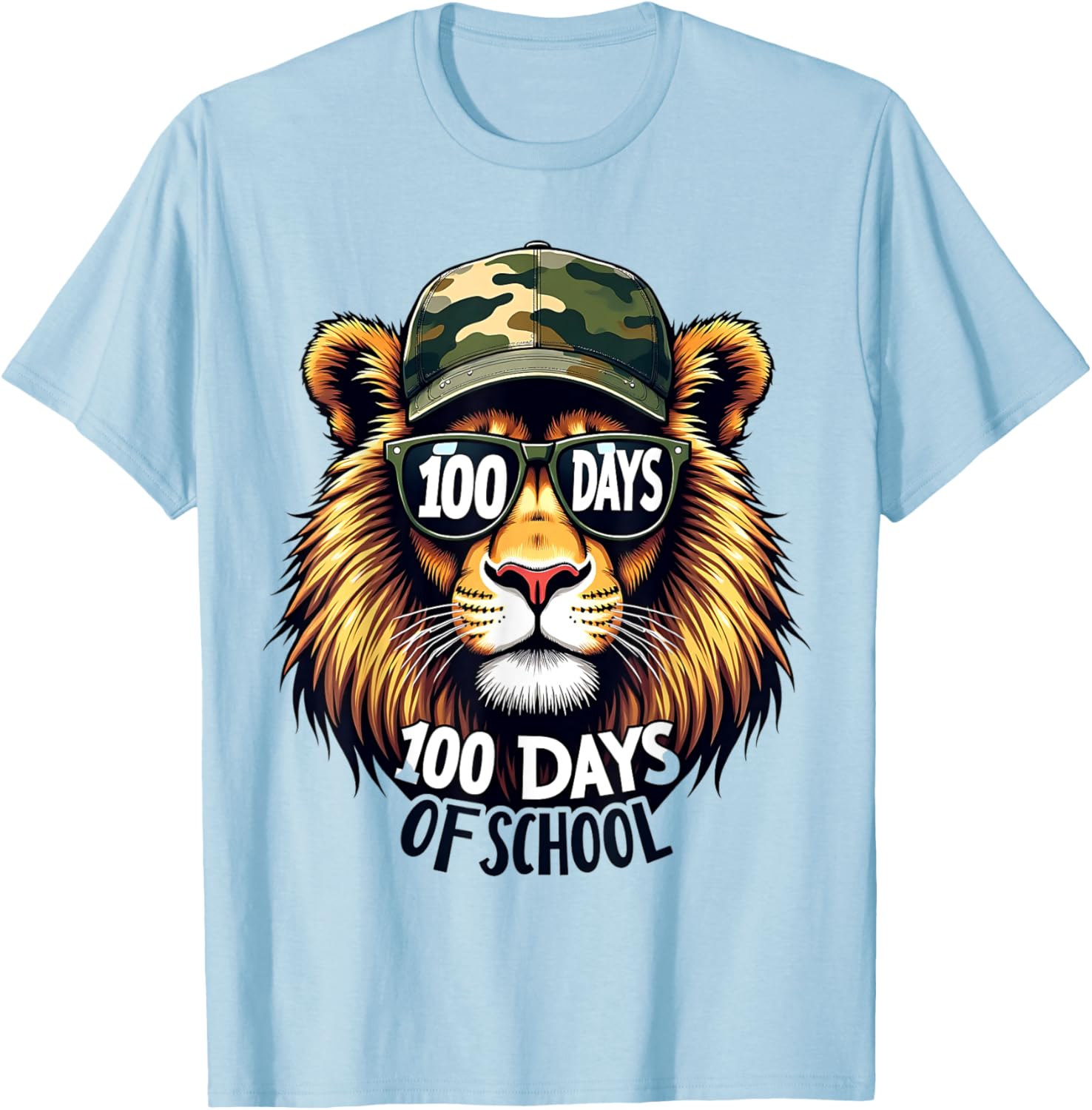 Cute 100 Days of School Lion Camo T-Shirt for Kids and Teachers - 18