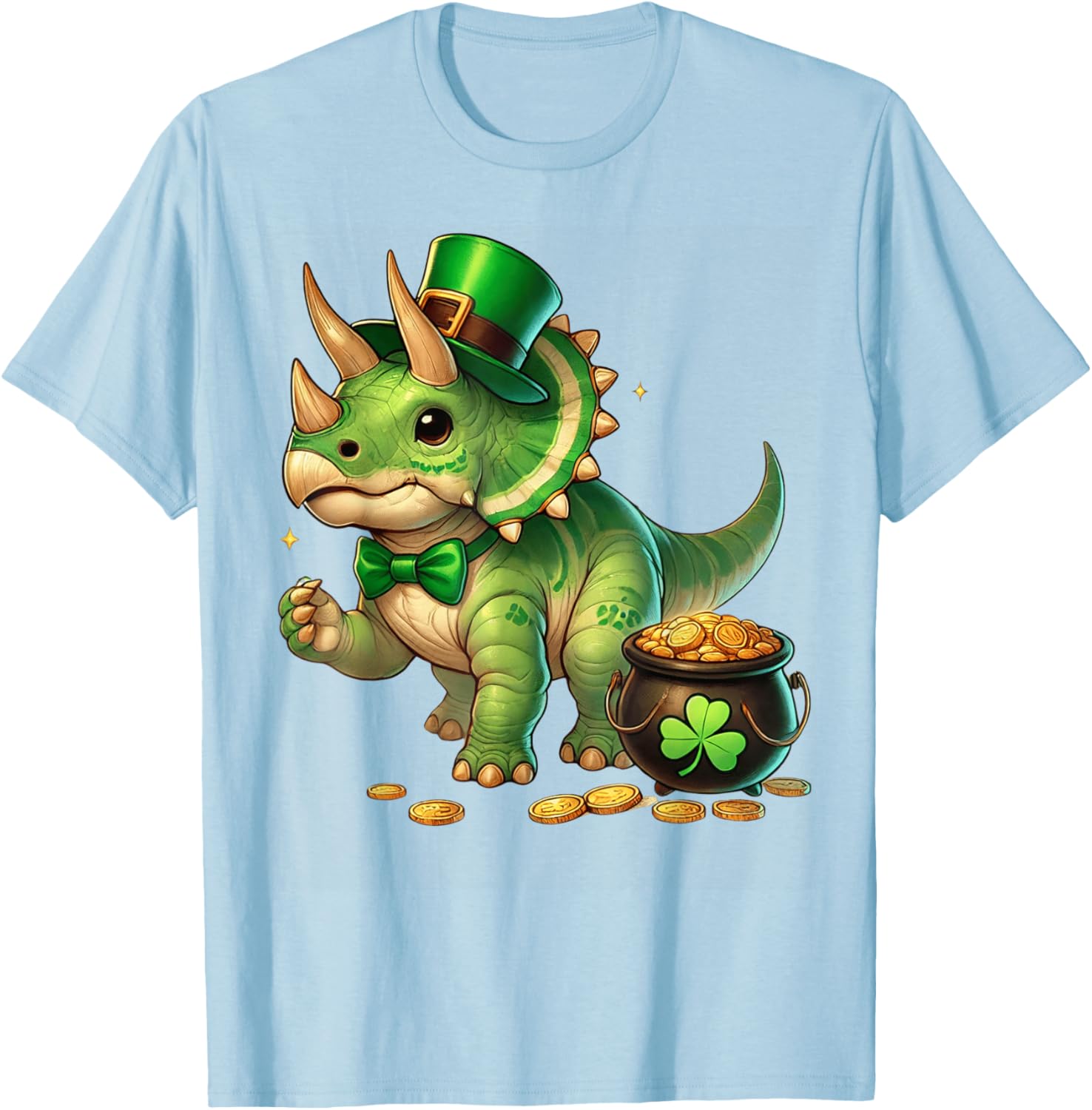 Cute Triceratops Leprechaun St Patrick's Day Kids T-Shirt with Shamrock - 4