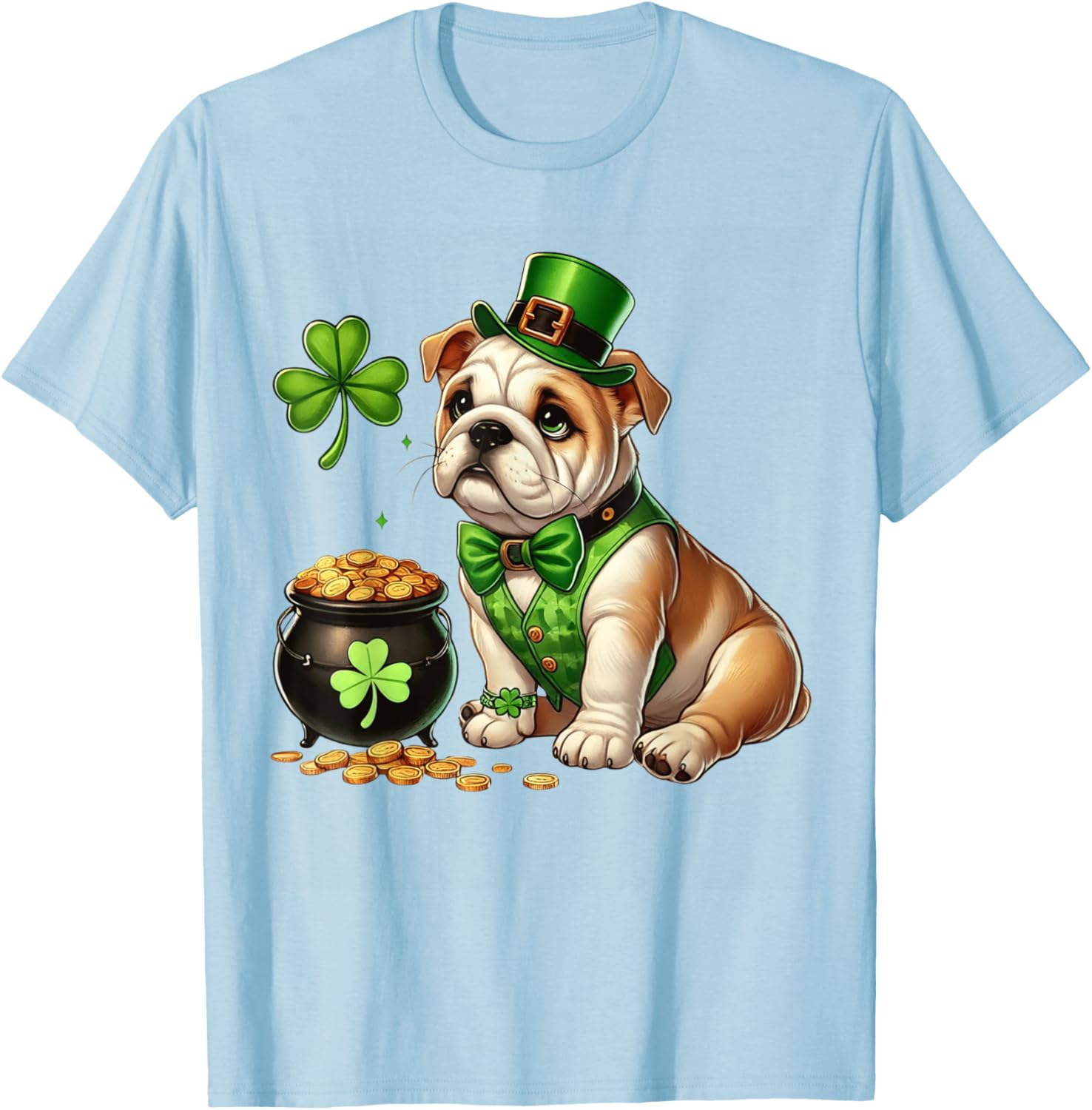 Cute Bulldog Leprechaun St Patricks Day Shamrock Kids T-Shirt - 6