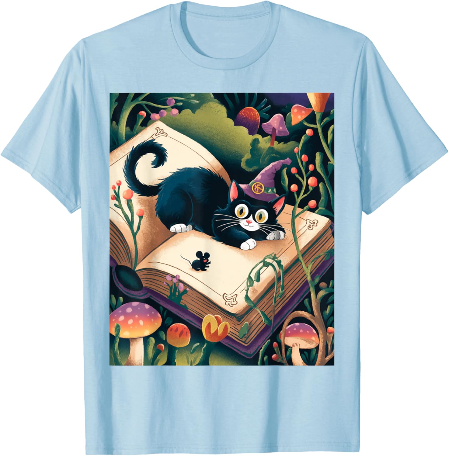 Enchanted Night Mystical Cat on Book T-Shirt for Cat Lovers - 9
