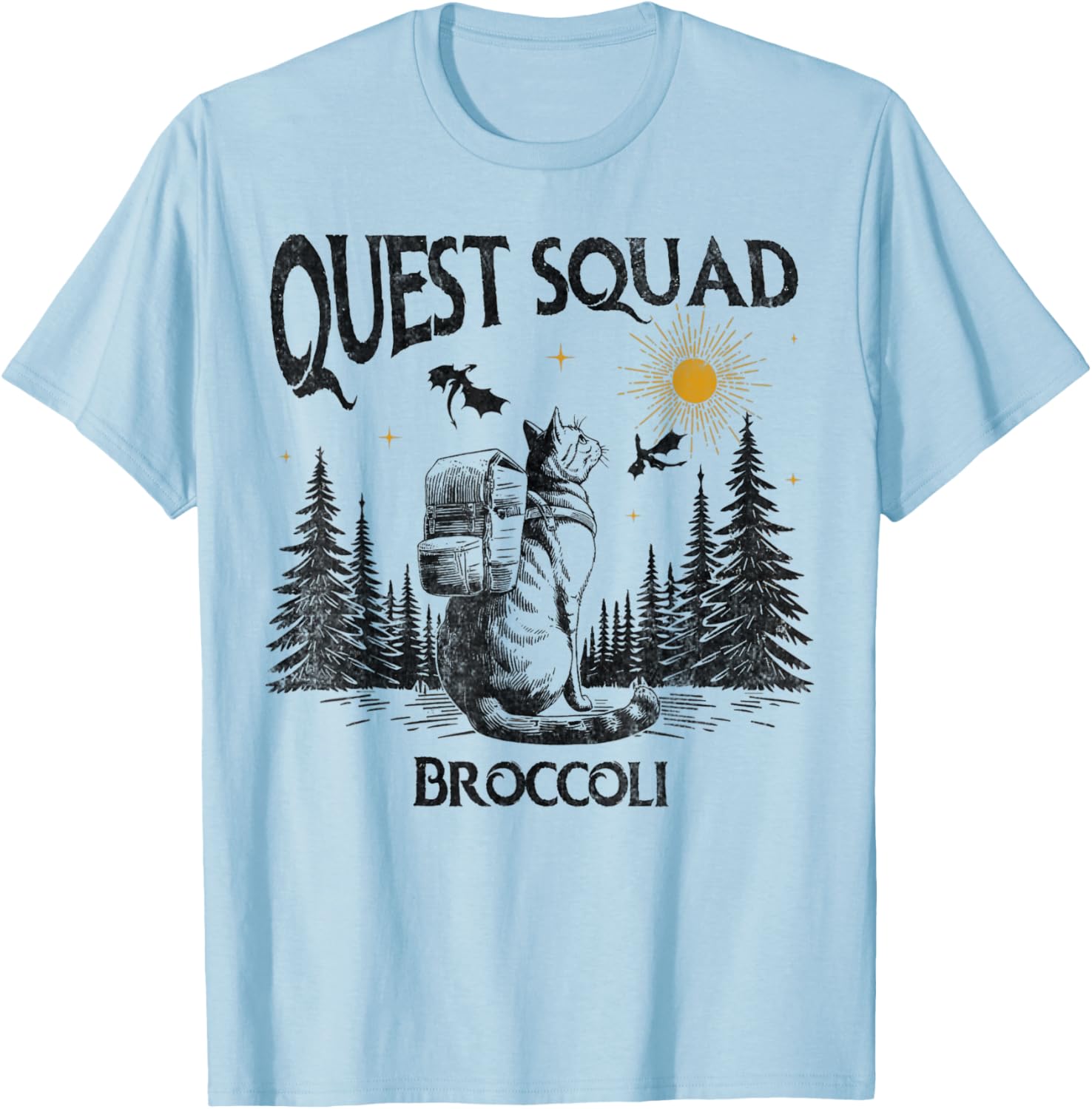 Funny Cat Broccoli Vintage T-Shirt for Men and Women - Quest Fantasy Squad - 2