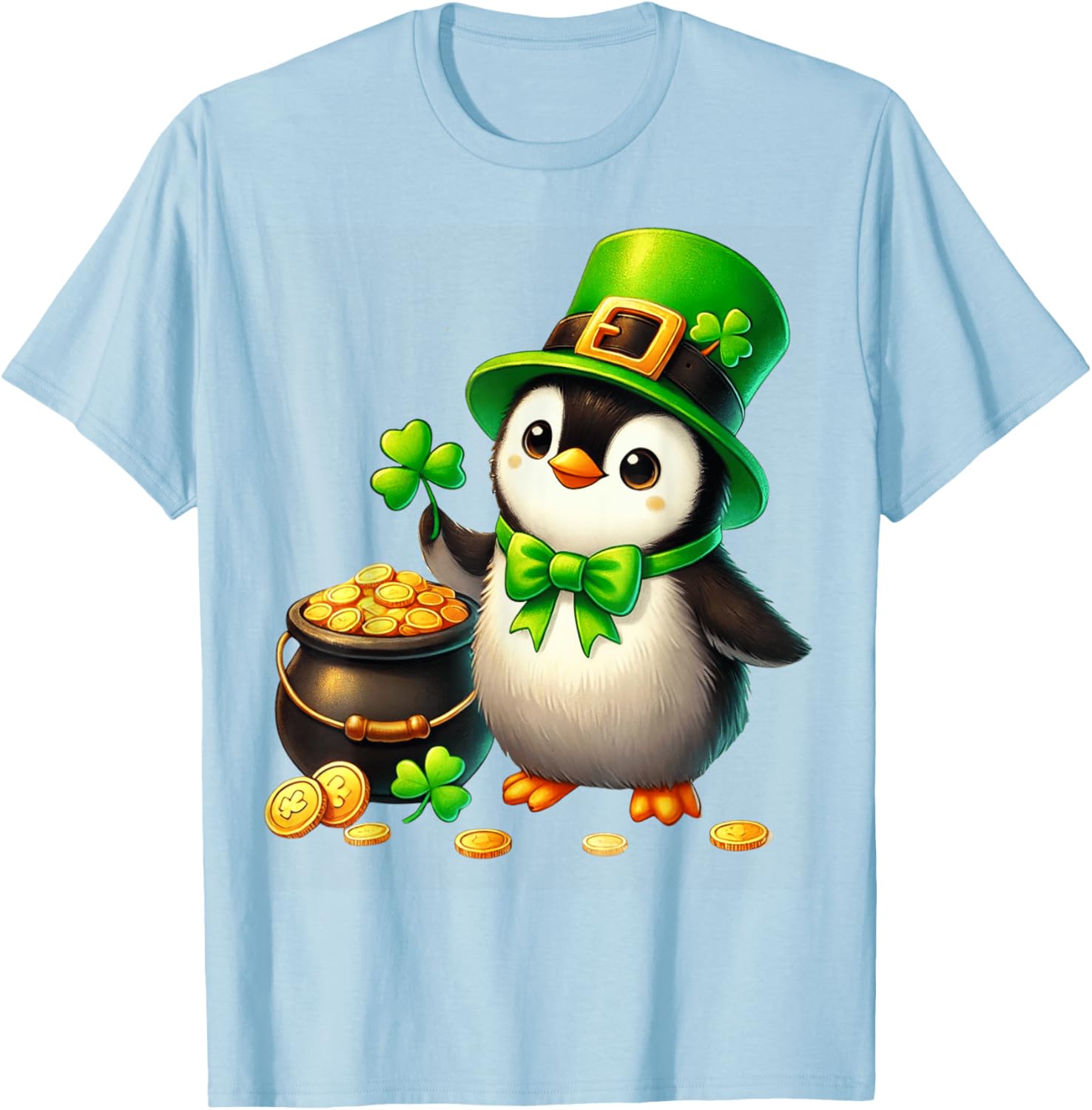 Cute Penguin Leprechaun St Patricks Day T-Shirt for Kids and Teens - 13