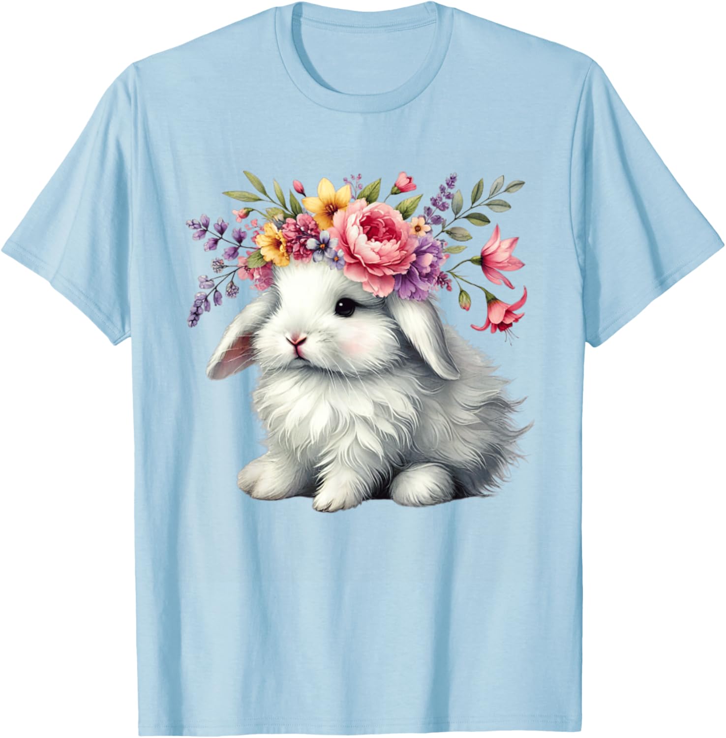Cute Easter Bunny Floral Crown T-Shirt for Girls and Women - 11