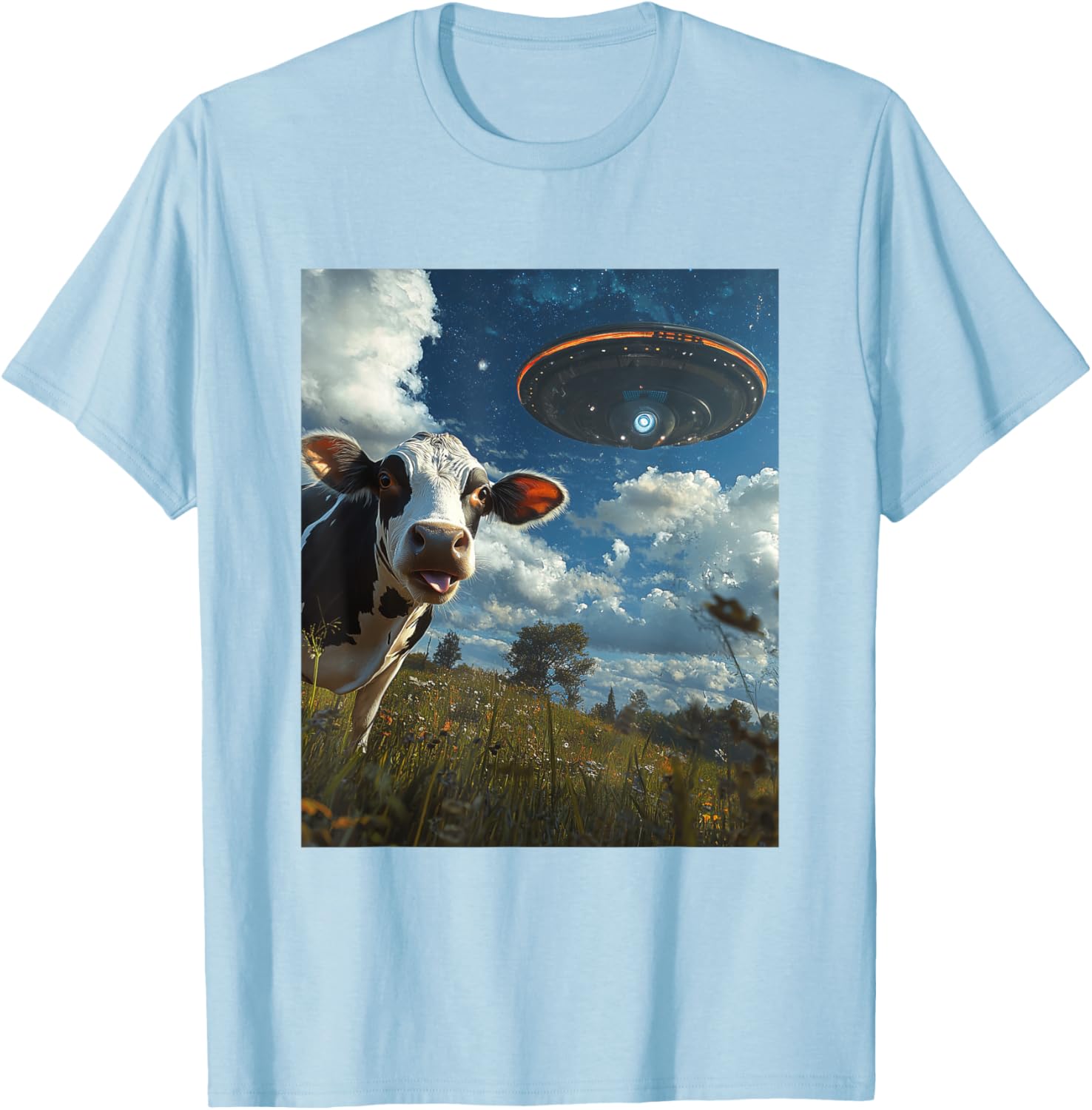 Funny Cow Selfie with Aliens UFO Graphic T-Shirt for Trendy Casual Wear - 7