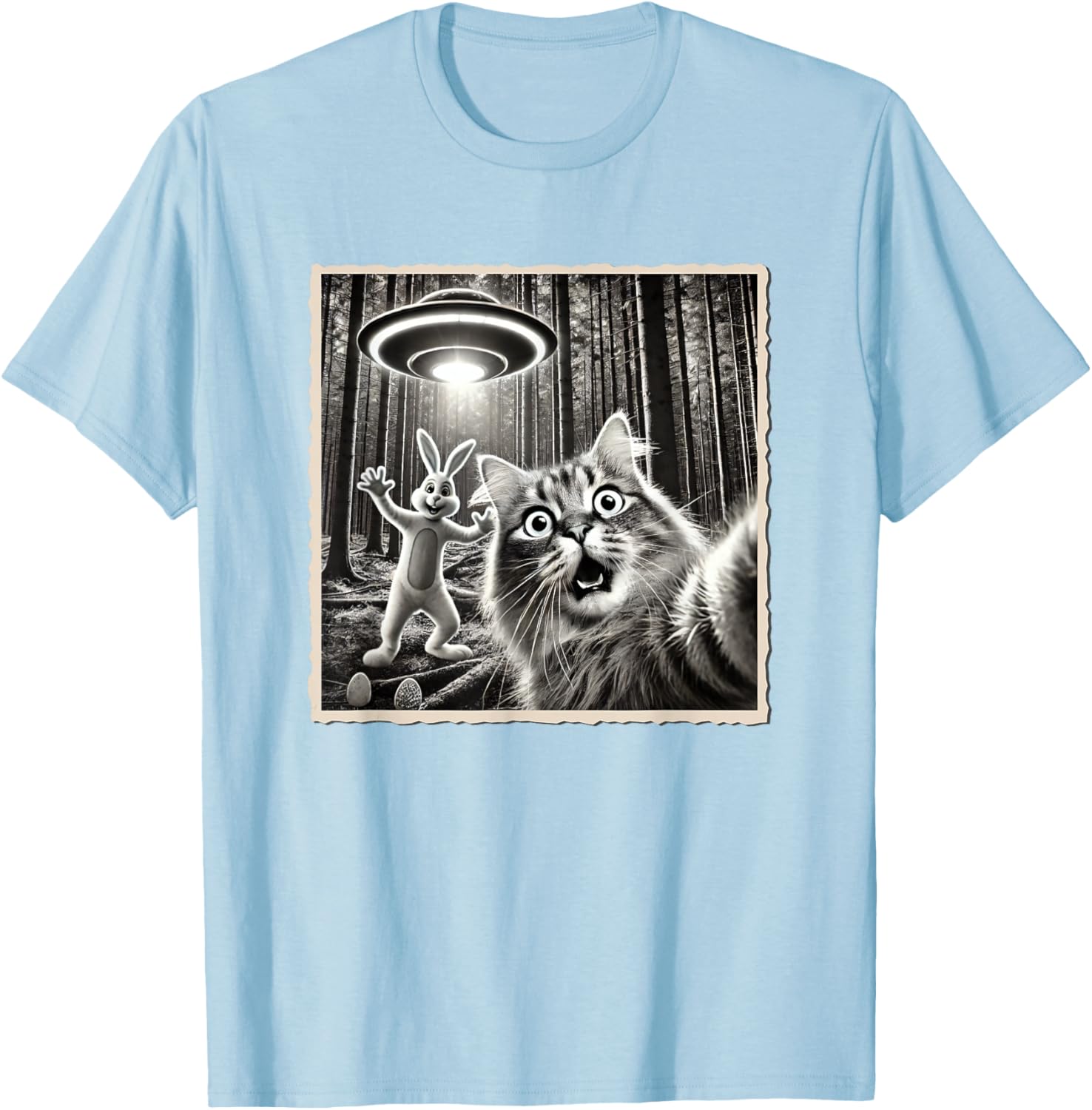 Funny Easter Bunny T-Shirt with Cat and UFO Selfie Design for Kids - 20