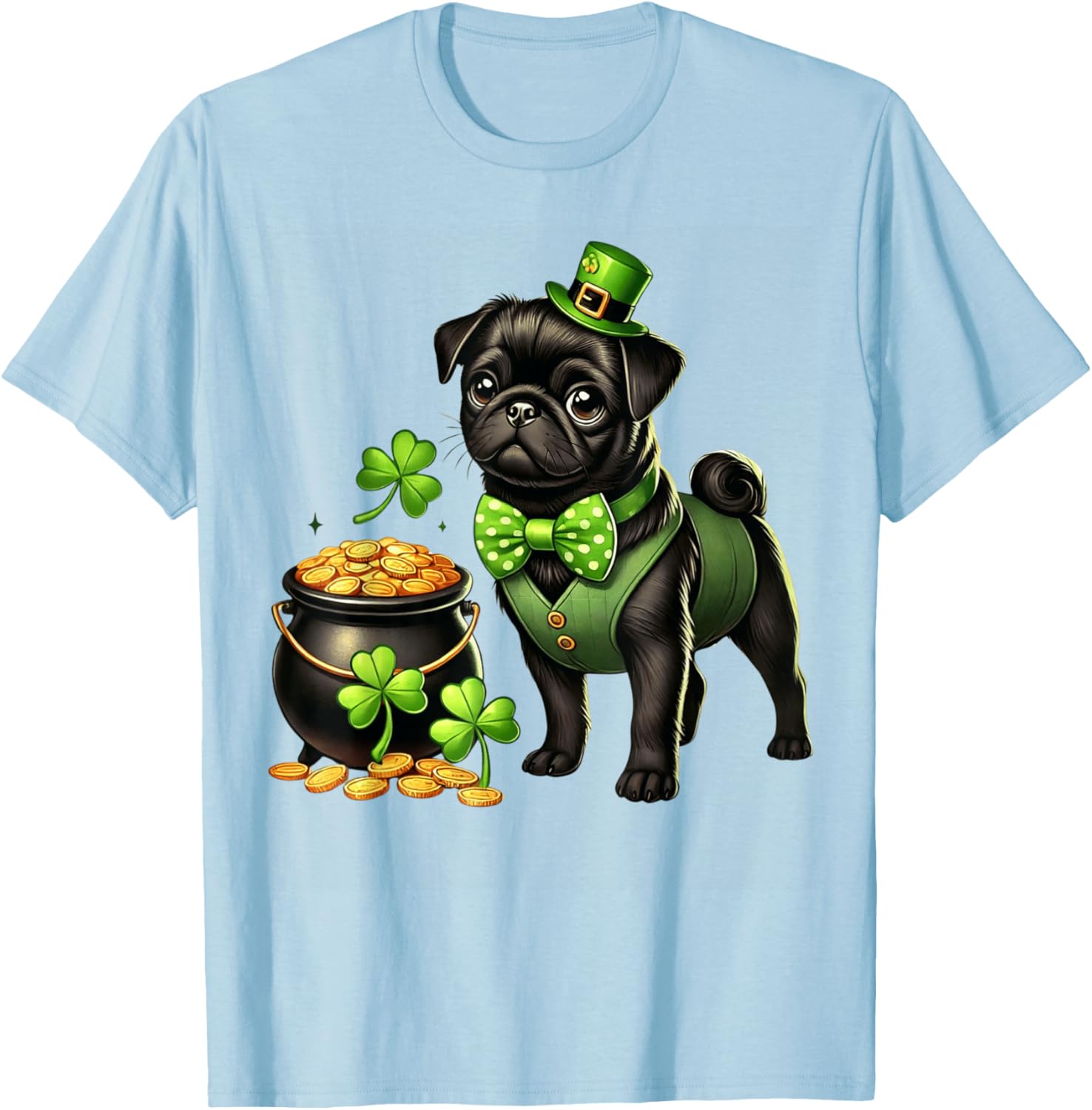 Cute Black Pug Leprechaun T-Shirt for Kids - St Patrick's Day Fun - 20
