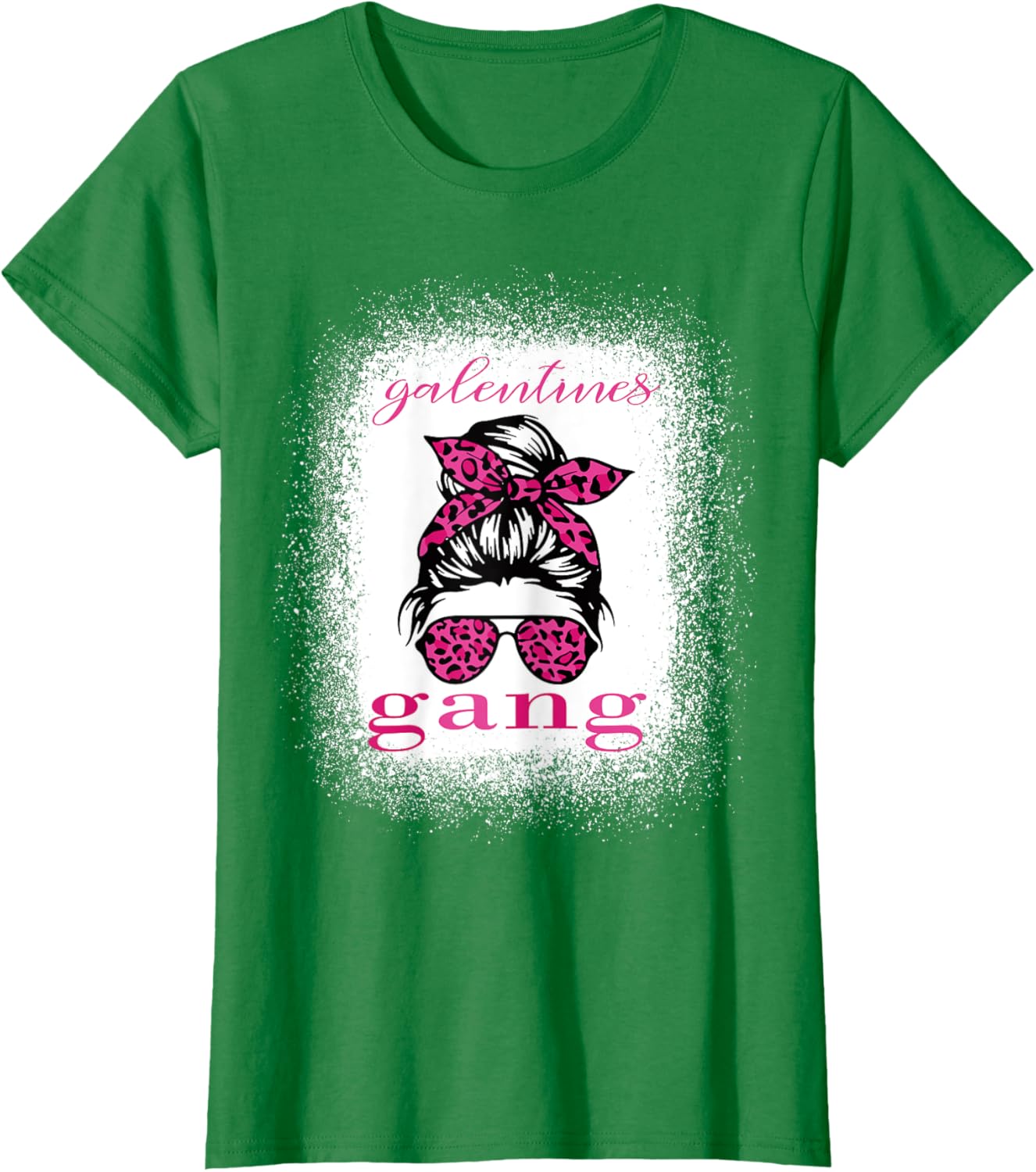 Galentine Gang Matching T-Shirt with Messy Bun Leopard Bleached Design - 11